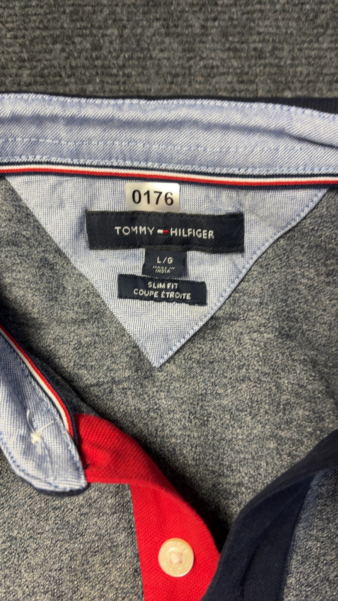 Tommy Hilfiger Grey & Navy Slim Fit Polo Shirt Large image 6