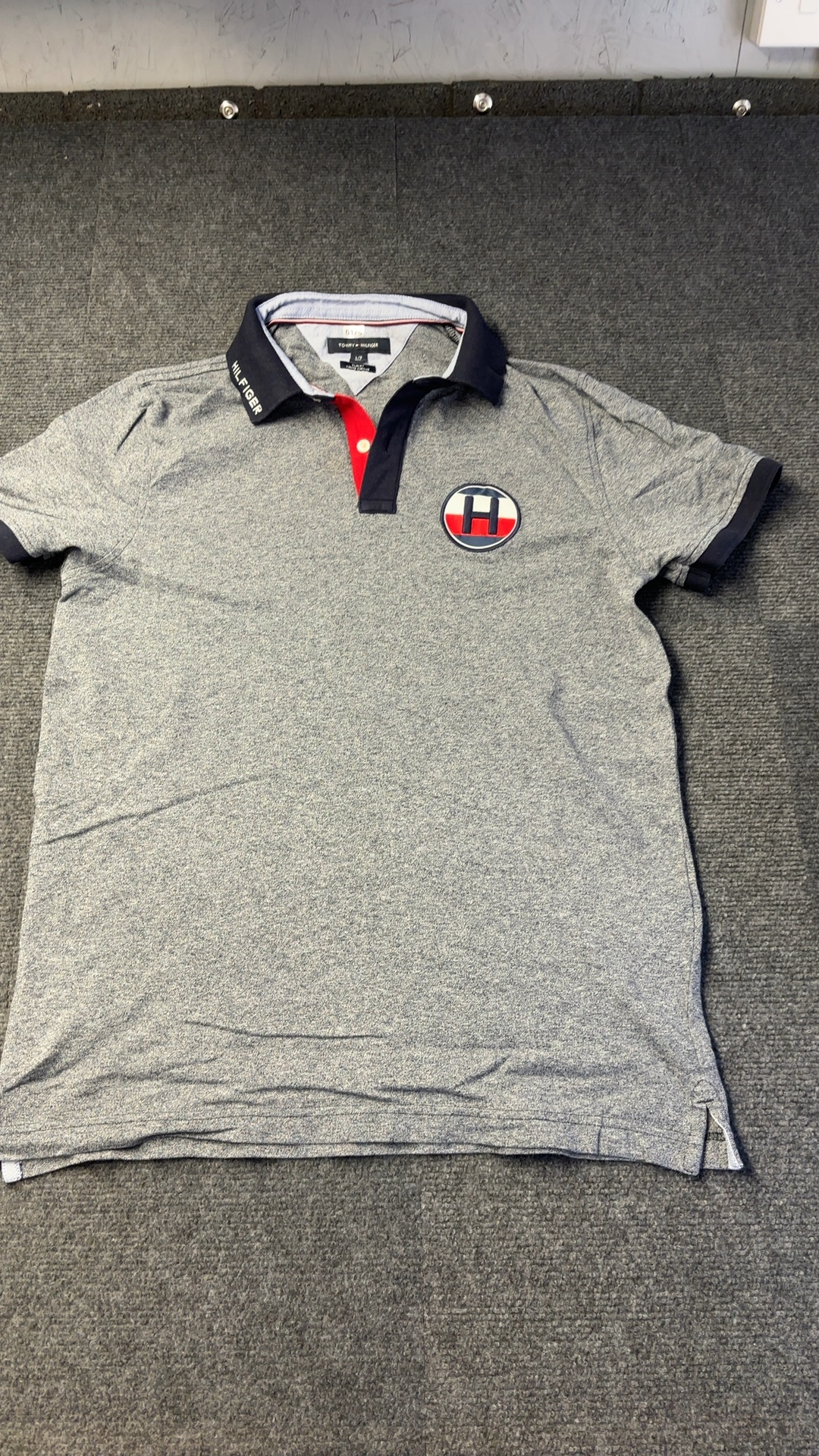 Tommy Hilfiger Grey & Navy Slim Fit Polo Shirt Large