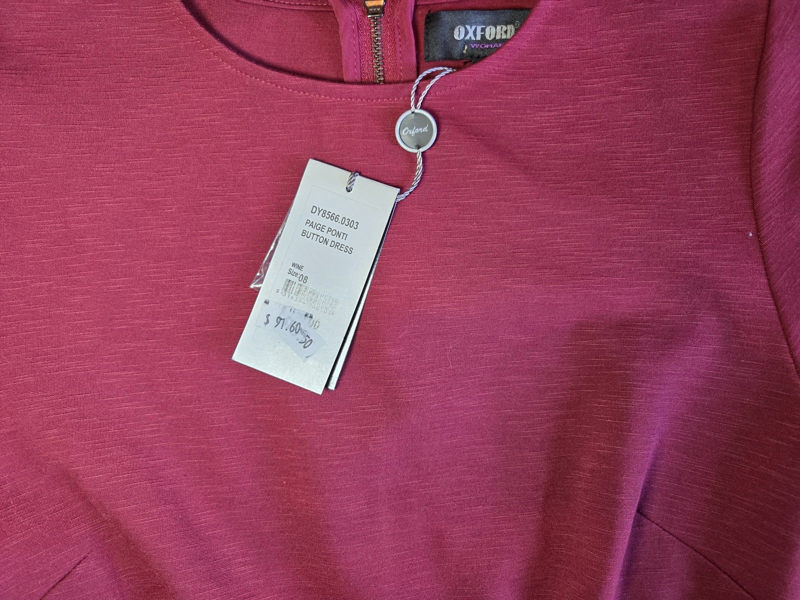 Oxford Burgundy Paige Ponte Button Dress Size 8 Women image 2