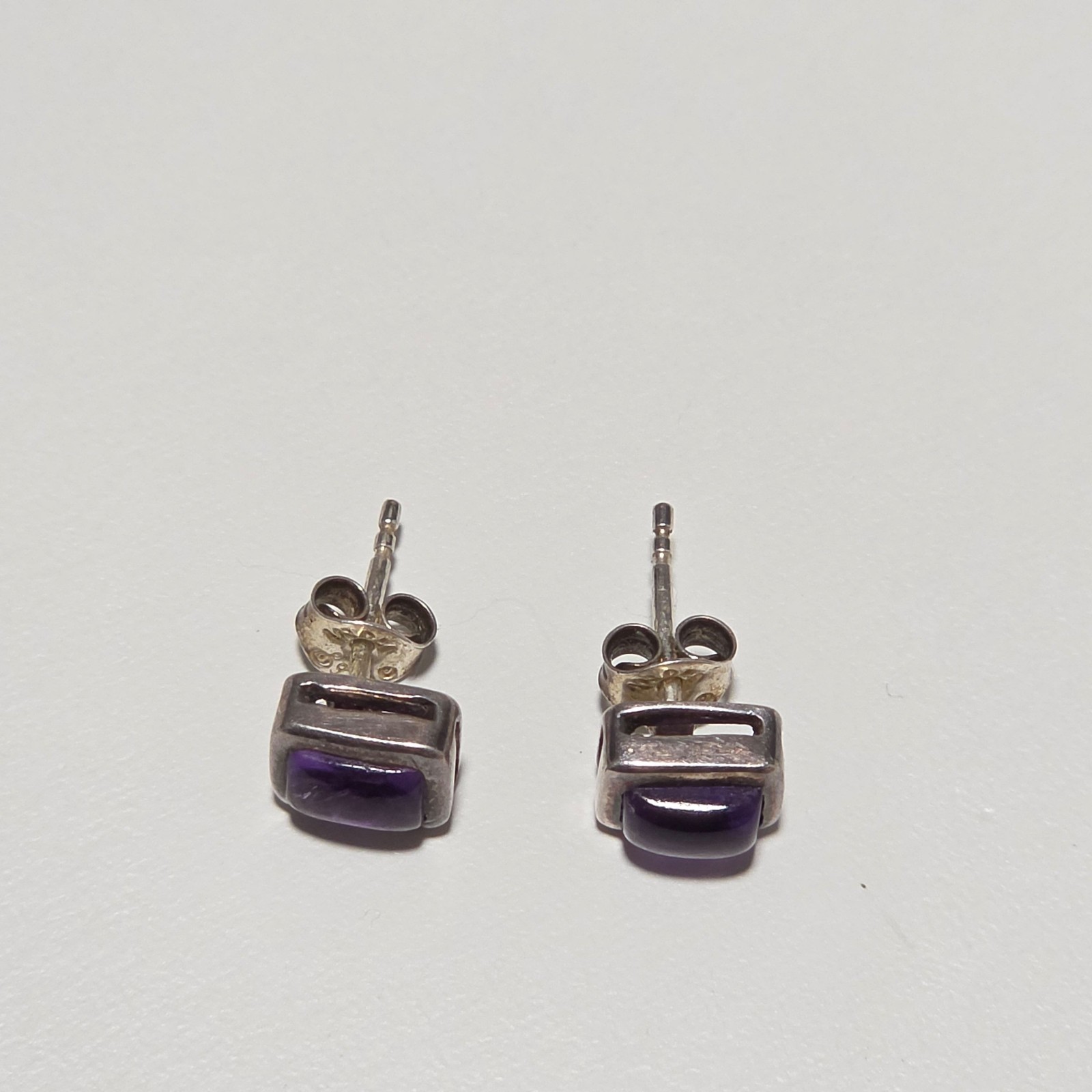 Vintage 925 Sterling Silver Purple Stone Stud Earrings b3 image 2