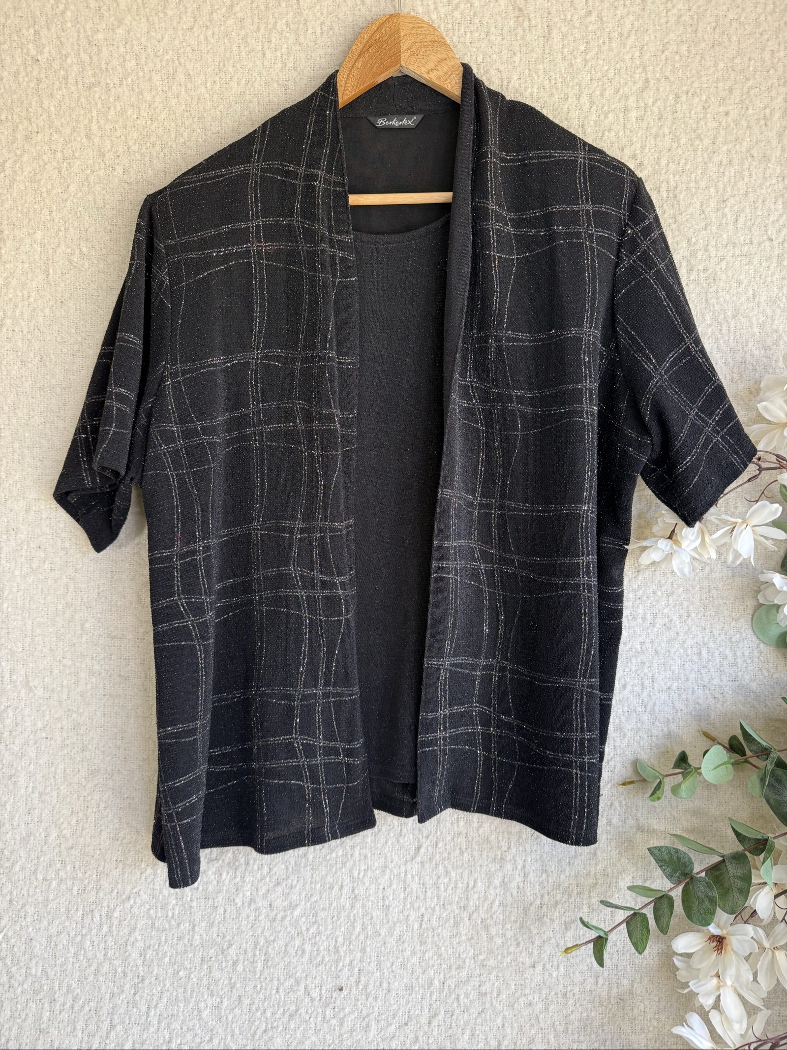 Berkertex Black Checked Open Front Cardigan Size UK 22 Classic Smart Casual