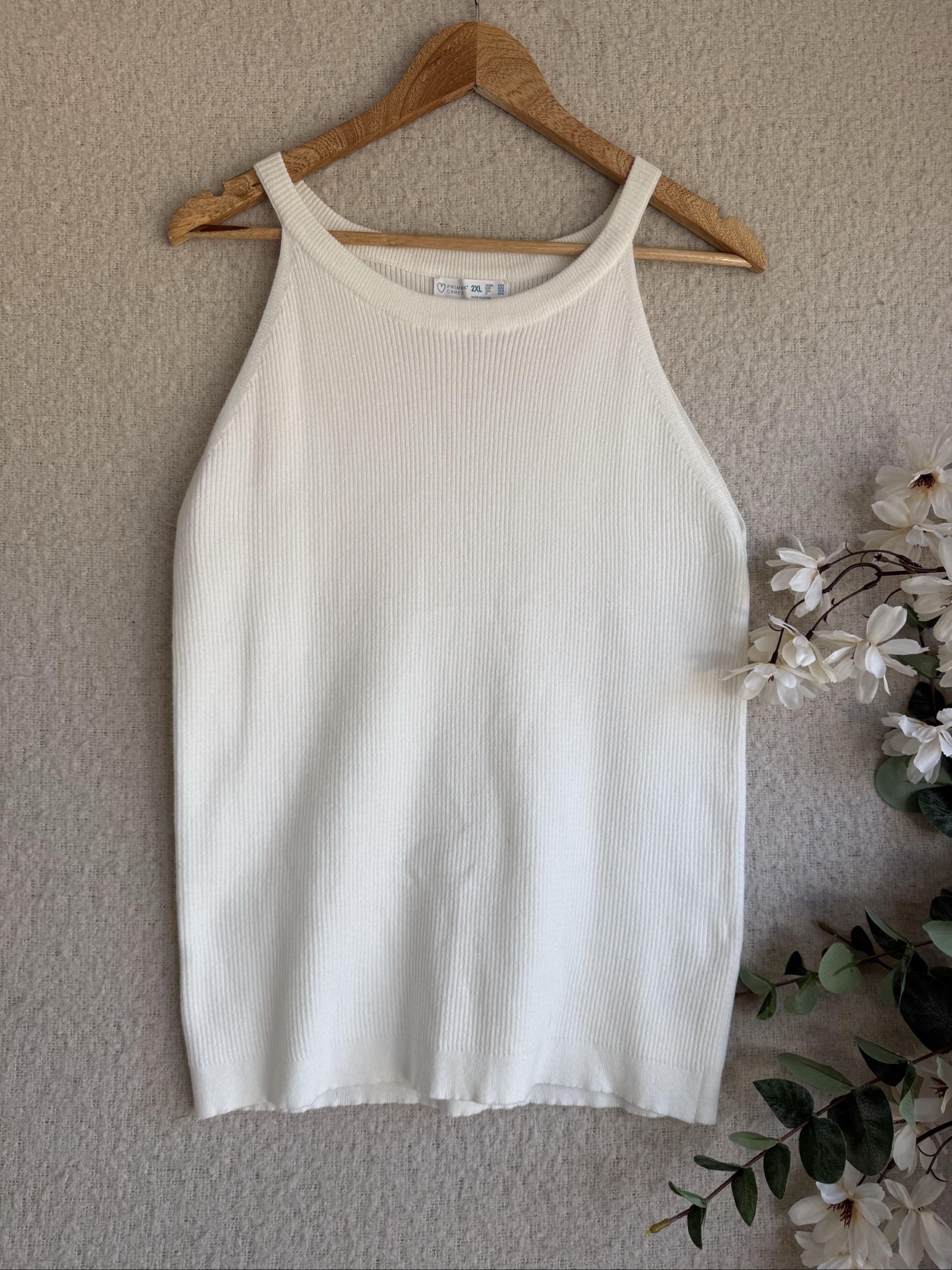 Primark White Ribbed Knit Tank Top 2XL Sleeveless Casual Summer Layering