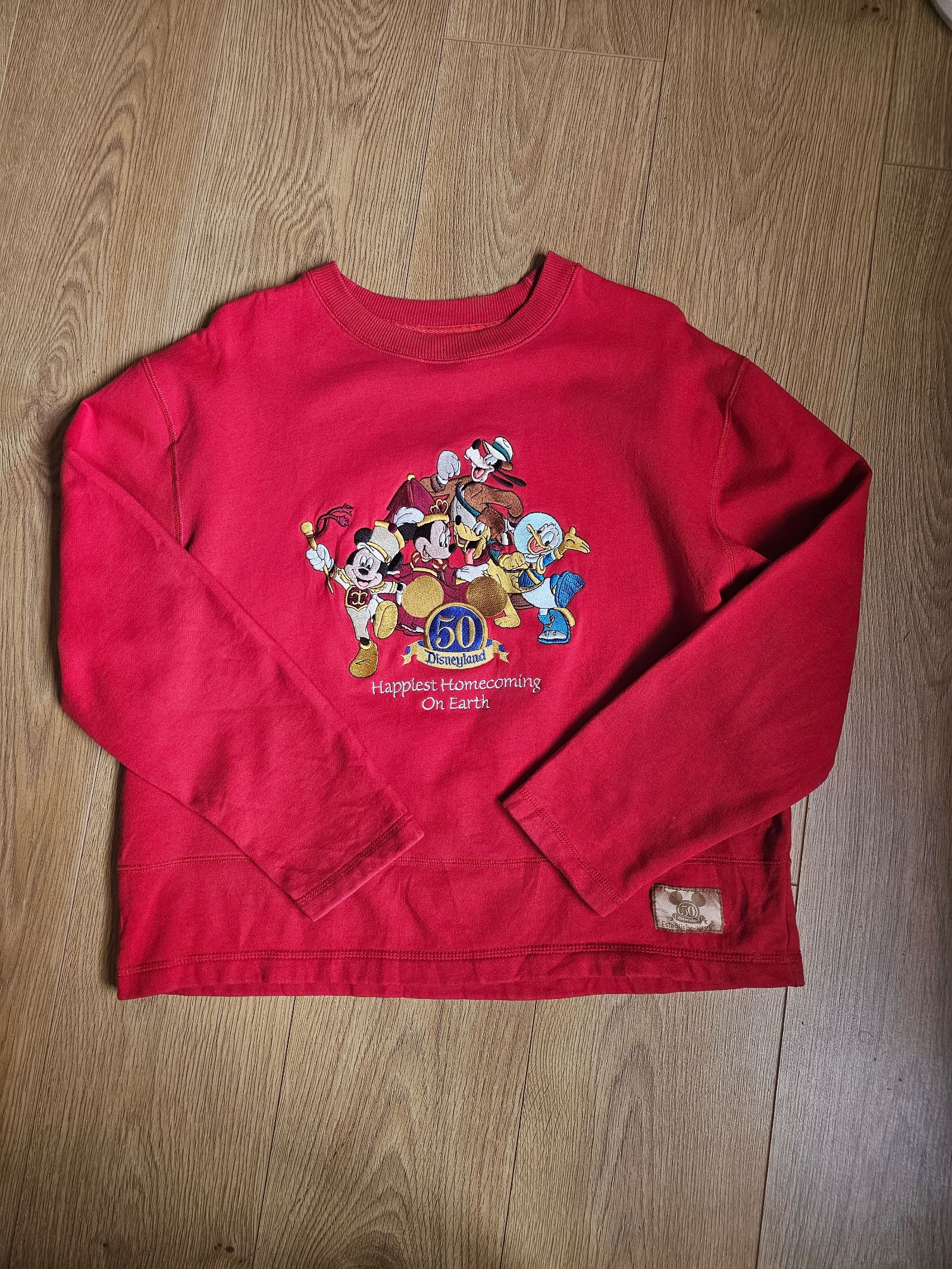 Vintage Disneyland Red 50th Anniversary Sweatshirt Medium Embroidered Characters