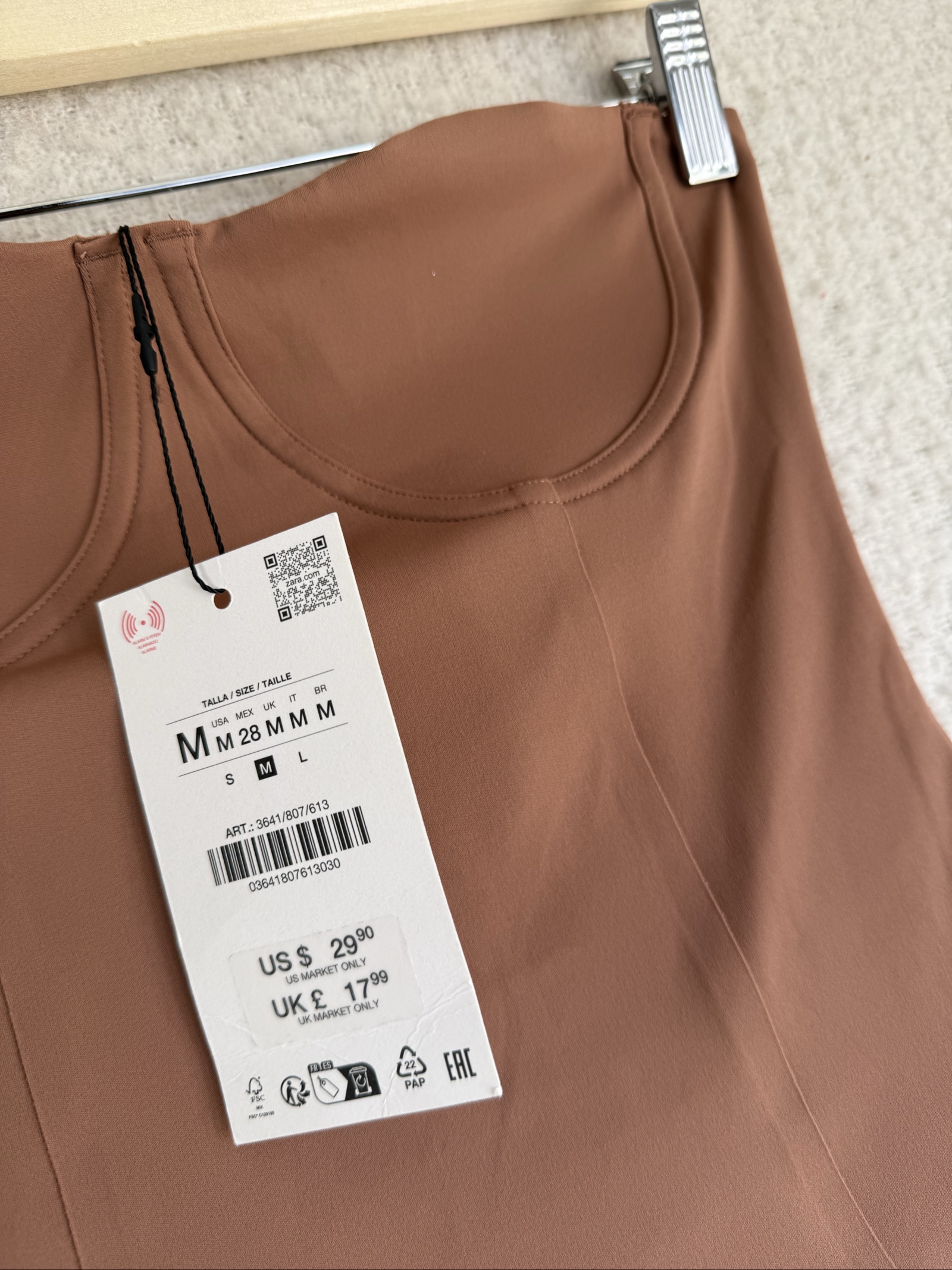 Zara Brown Strapless Bustier Top Medium UK 12 Stylish Structured Fit image 2