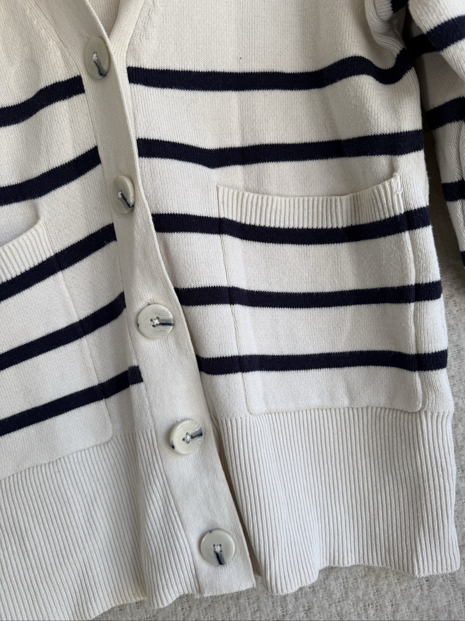 Primark White & Navy Stripe Cardigan 2XS UK 4-6 Cotton Blend Buttoned Casual image 2