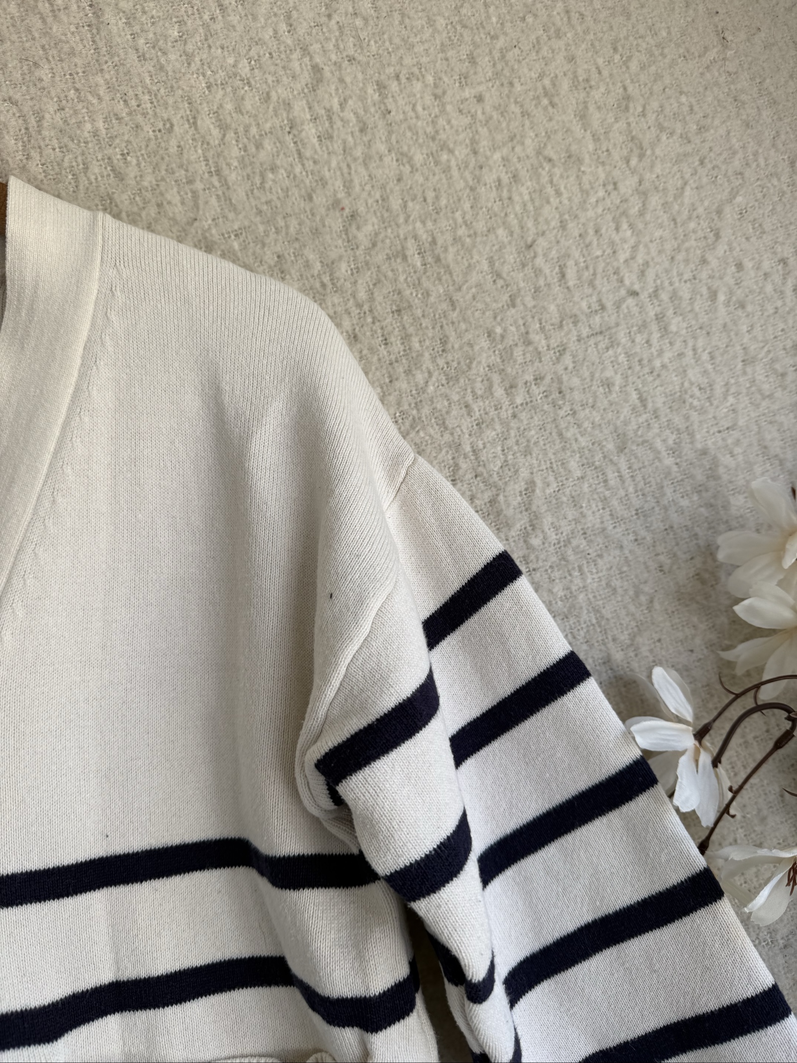 Primark White & Navy Stripe Cardigan 2XS UK 4-6 Cotton Blend Buttoned Casual image 4