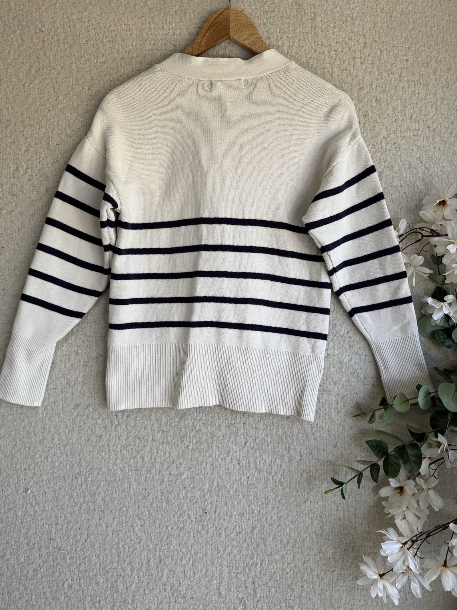 Primark White & Navy Stripe Cardigan 2XS UK 4-6 Cotton Blend Buttoned Casual image 5
