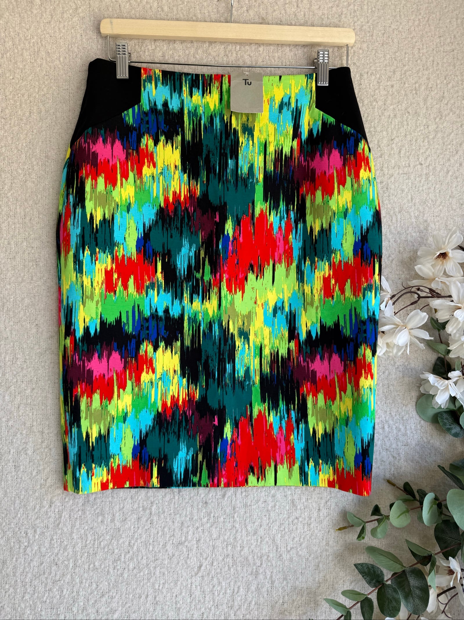 Tu Multi Colour Printed Pencil Skirt UK 12 Stylish Patterned Design