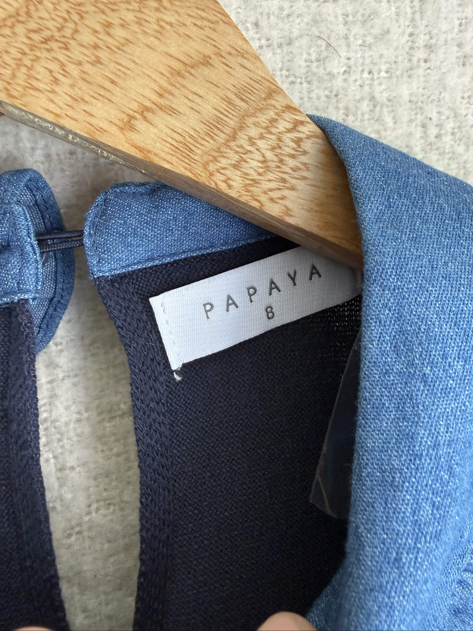 Papaya Navy & Blue Knit Sweater Top UK 8 with Denim Collar and Hem Detail image 3