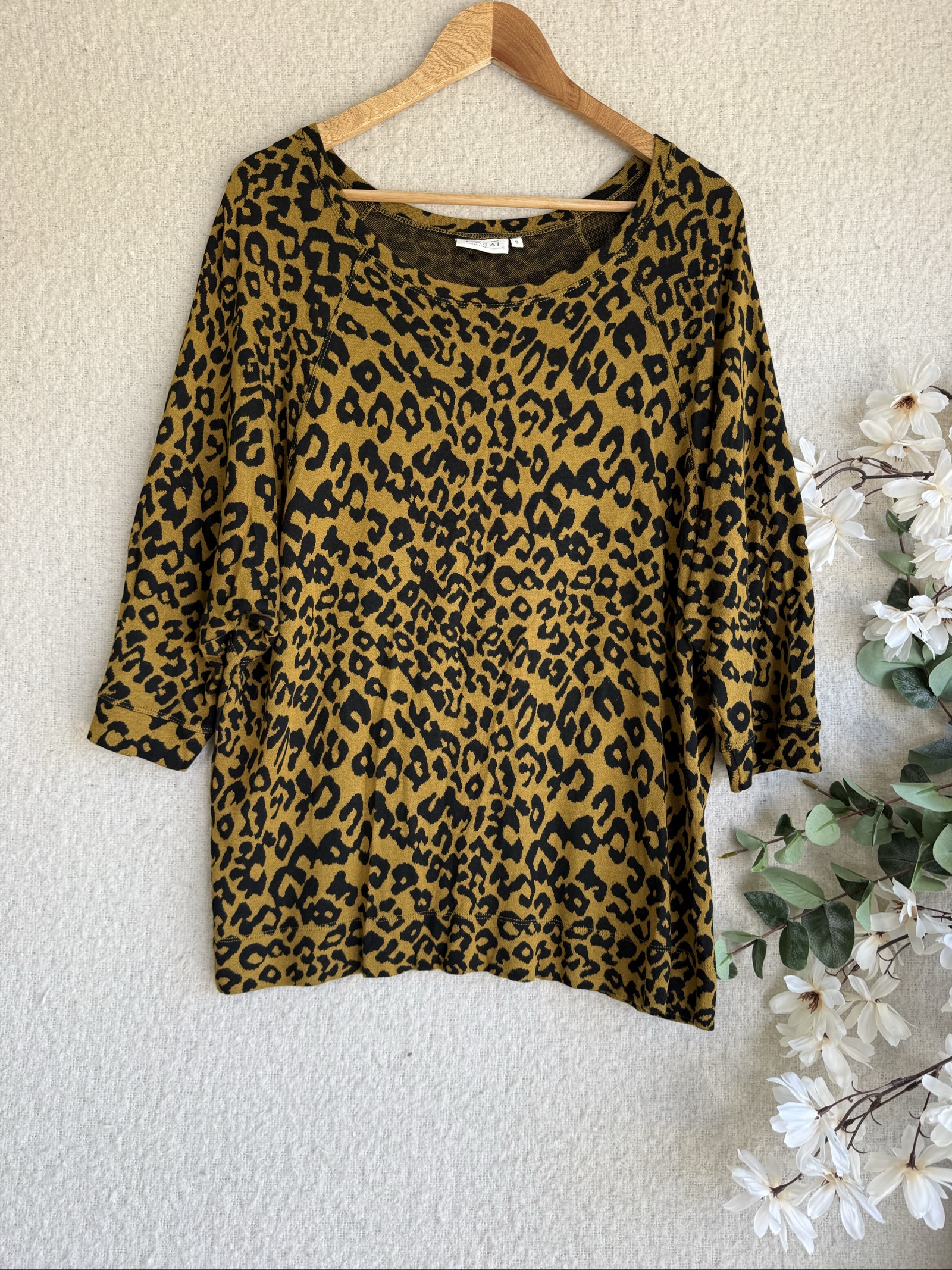 Masai Mustard Black Animal Print Jumper Top Small Stylish Women's Knitwear