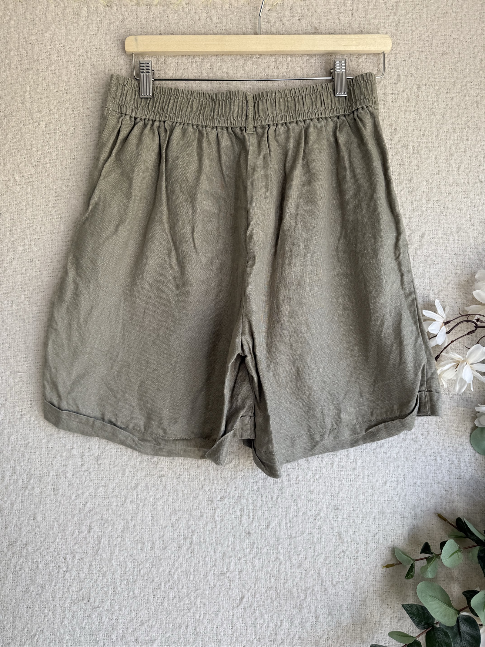 Primark Khaki Linen Blend Relaxed Fit Shorts Small S Casual Summer Lightwear image 5