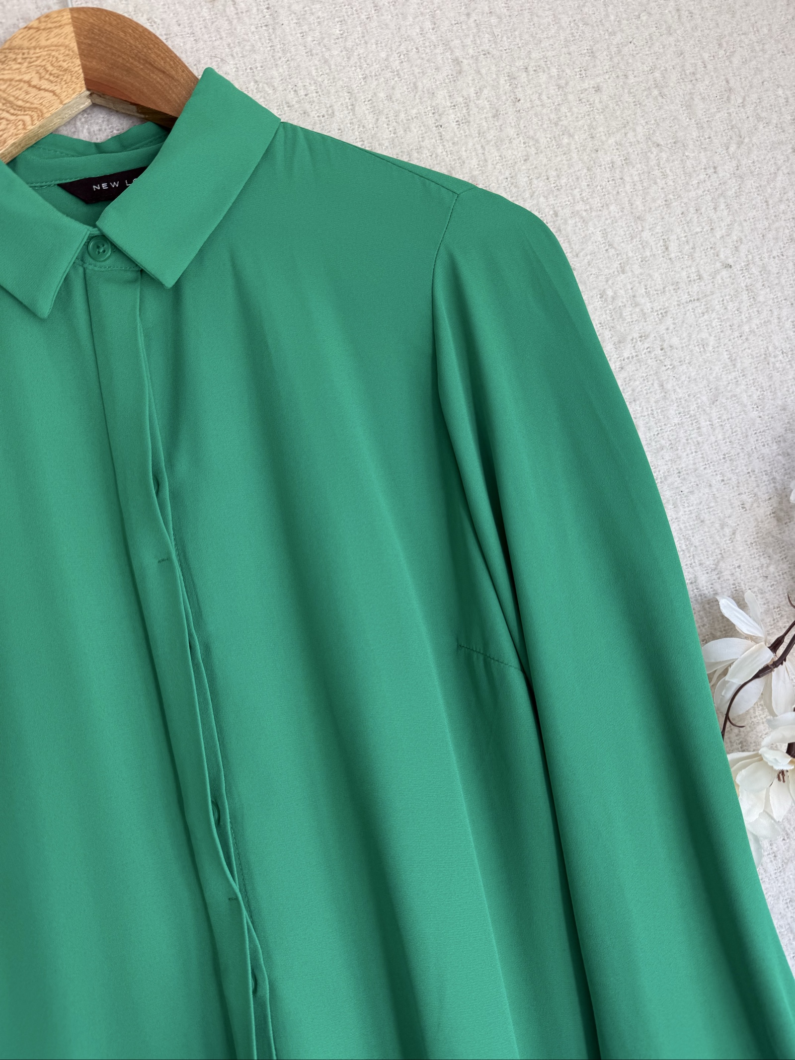 New Look Green Shirt Blouse UK 10 Classic Long Sleeve Button Down image 3