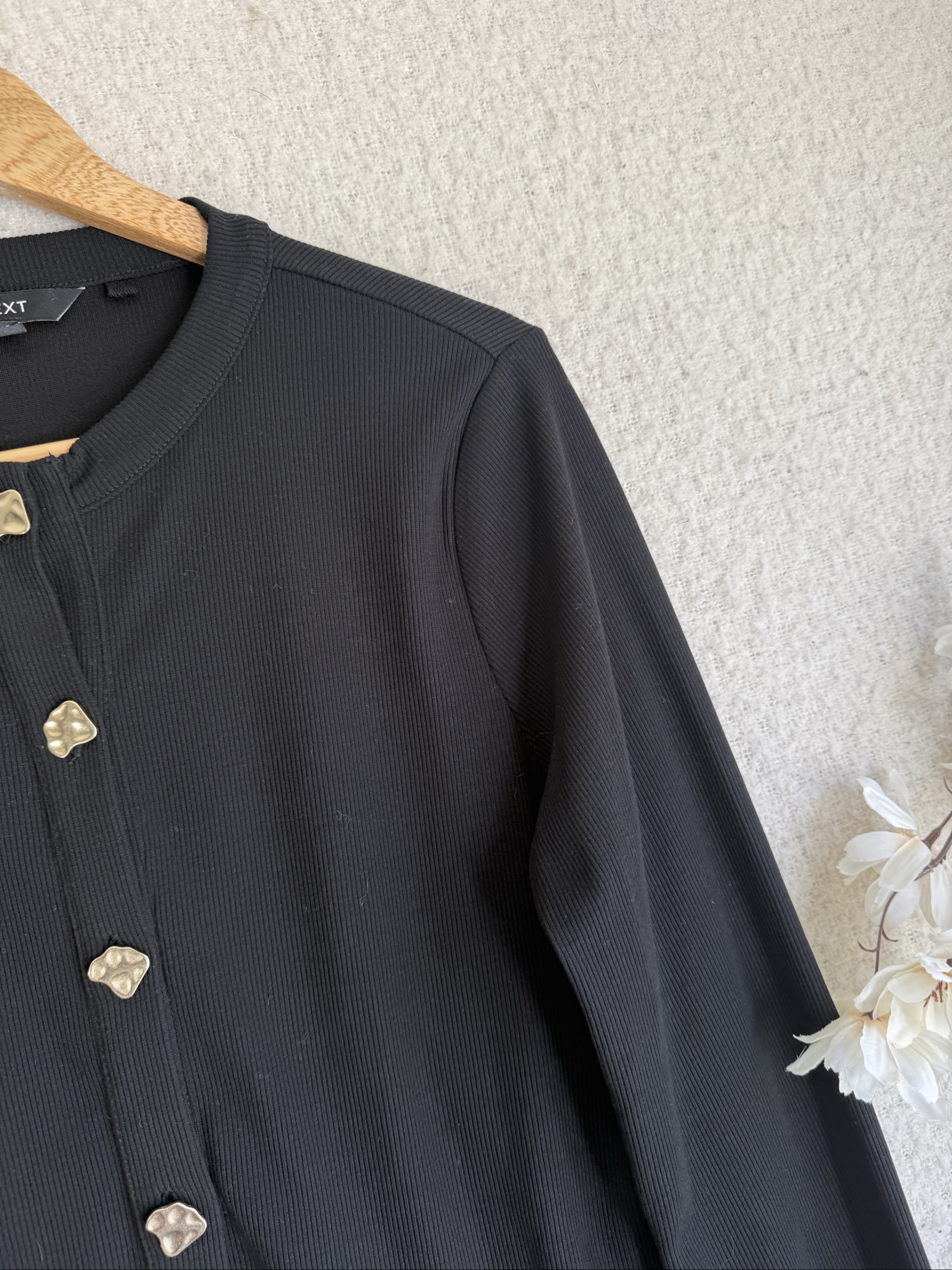 Next Black Ribbed Button Cardigan UK 16 Long Sleeve Classic Style image 2