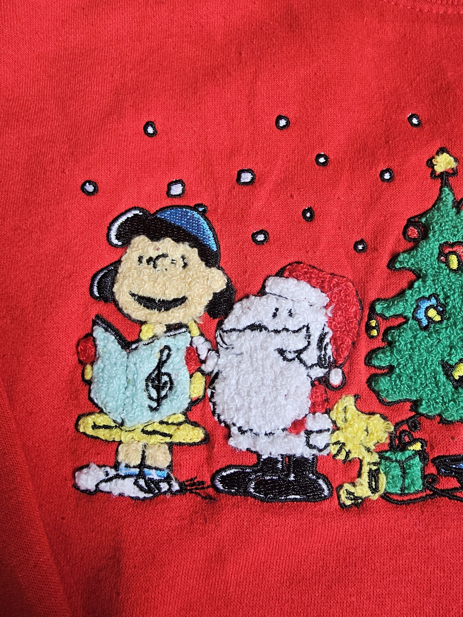 Peanuts Red Christmas Sweater Large Embroidered Holiday Characters image 2