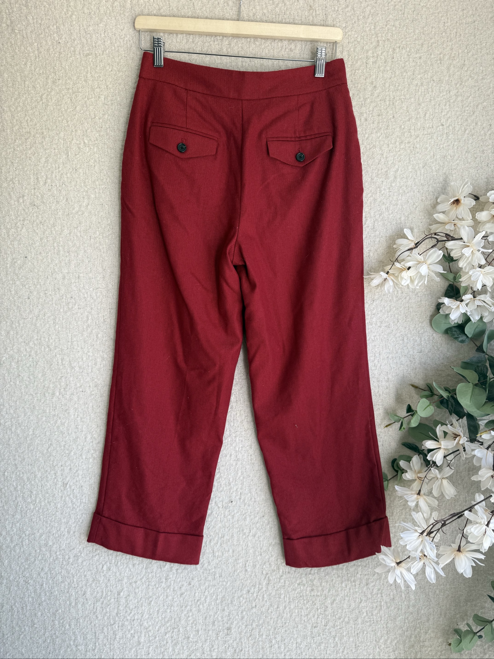 Per Una Berry Red Tailored Wool Trousers UK 10 Short Elegant Workwear image 4