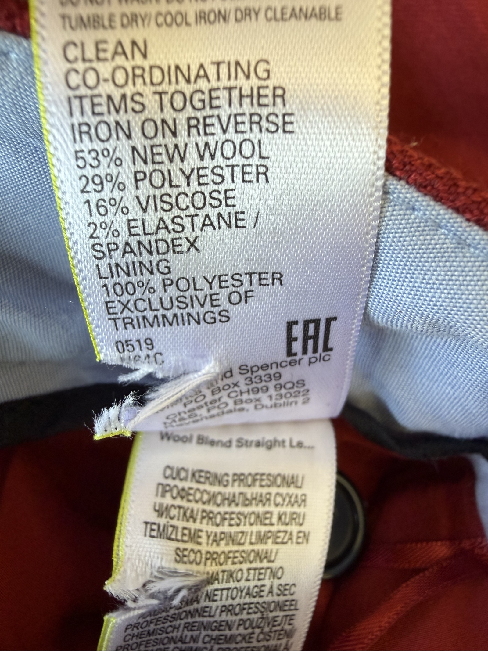 Per Una Berry Red Tailored Wool Trousers UK 10 Short Elegant Workwear image 6