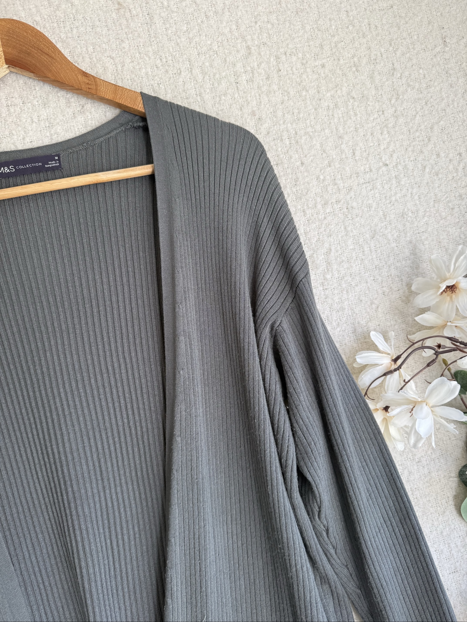 M&S Grey Ribbed Cardigan Medium Casual Everyday Lightweight image 2