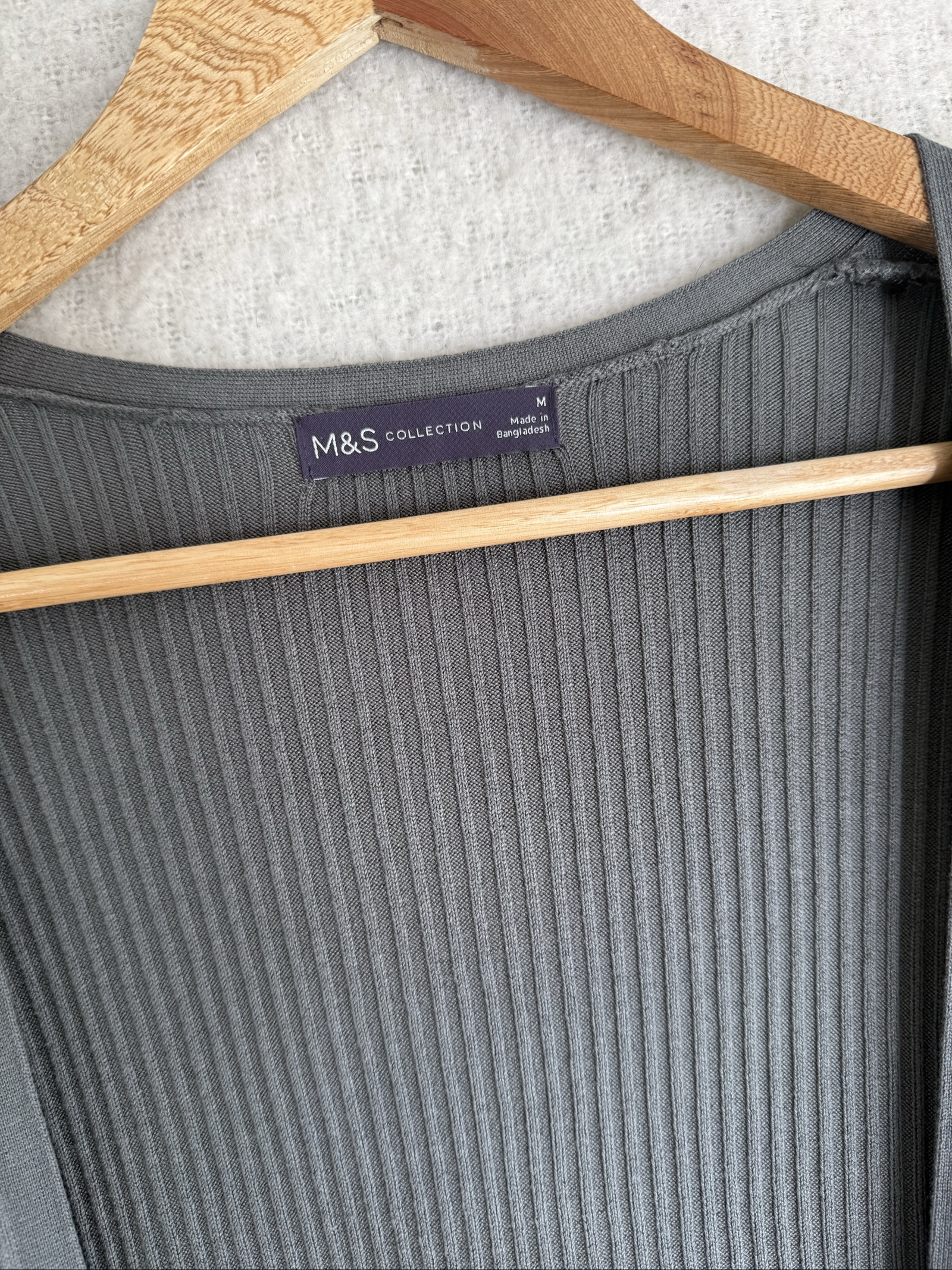 M&S Grey Ribbed Cardigan Medium Casual Everyday Lightweight image 3