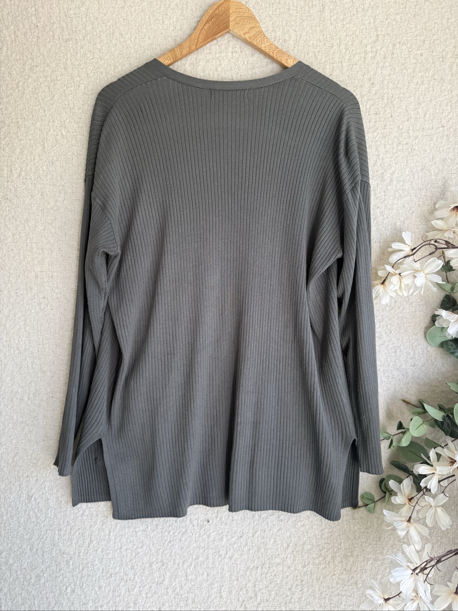 M&S Grey Ribbed Cardigan Medium Casual Everyday Lightweight image 4