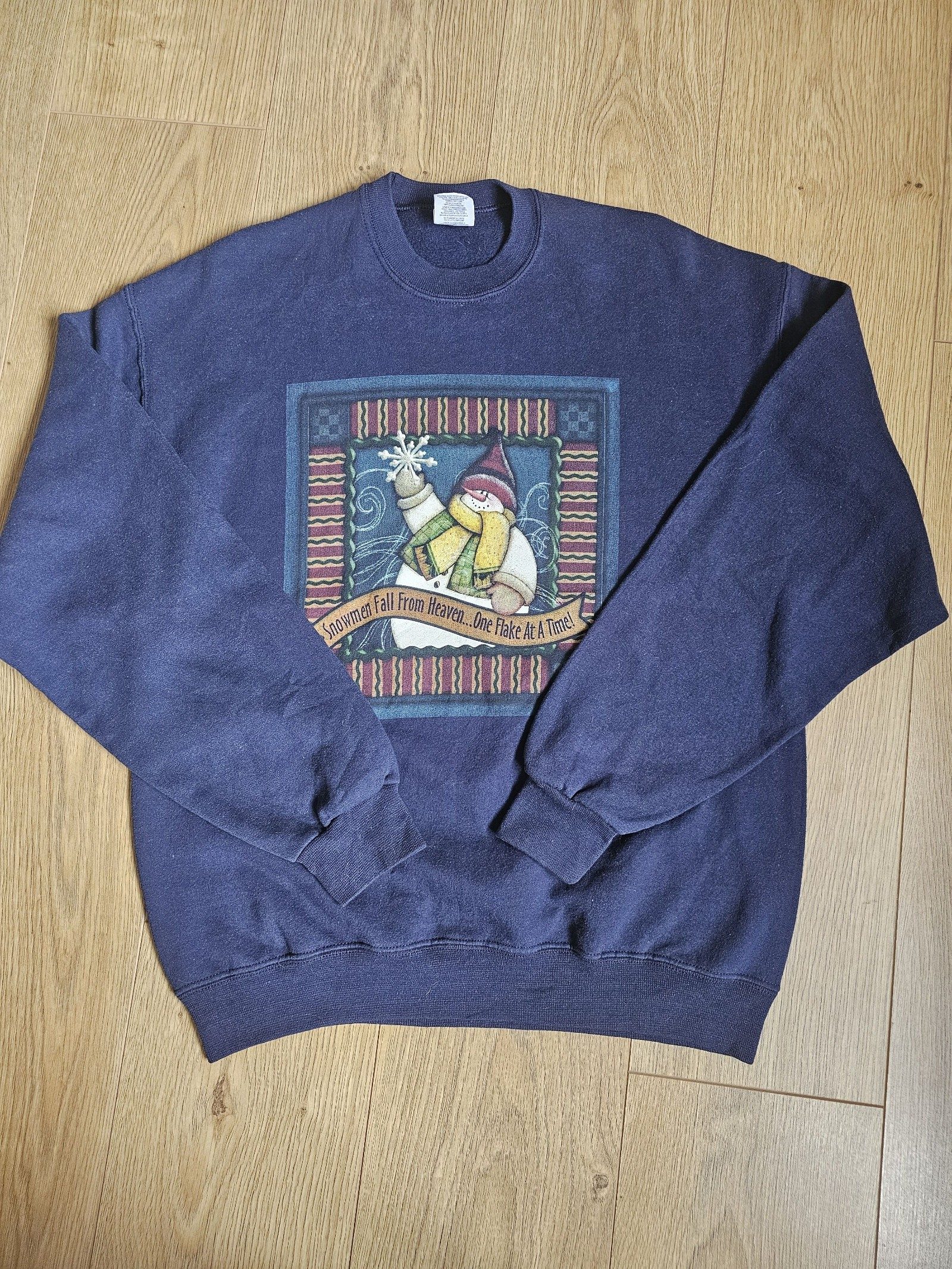 Jerzees Navy Snowman Graphic Sweatshirt Large Cotton Blend