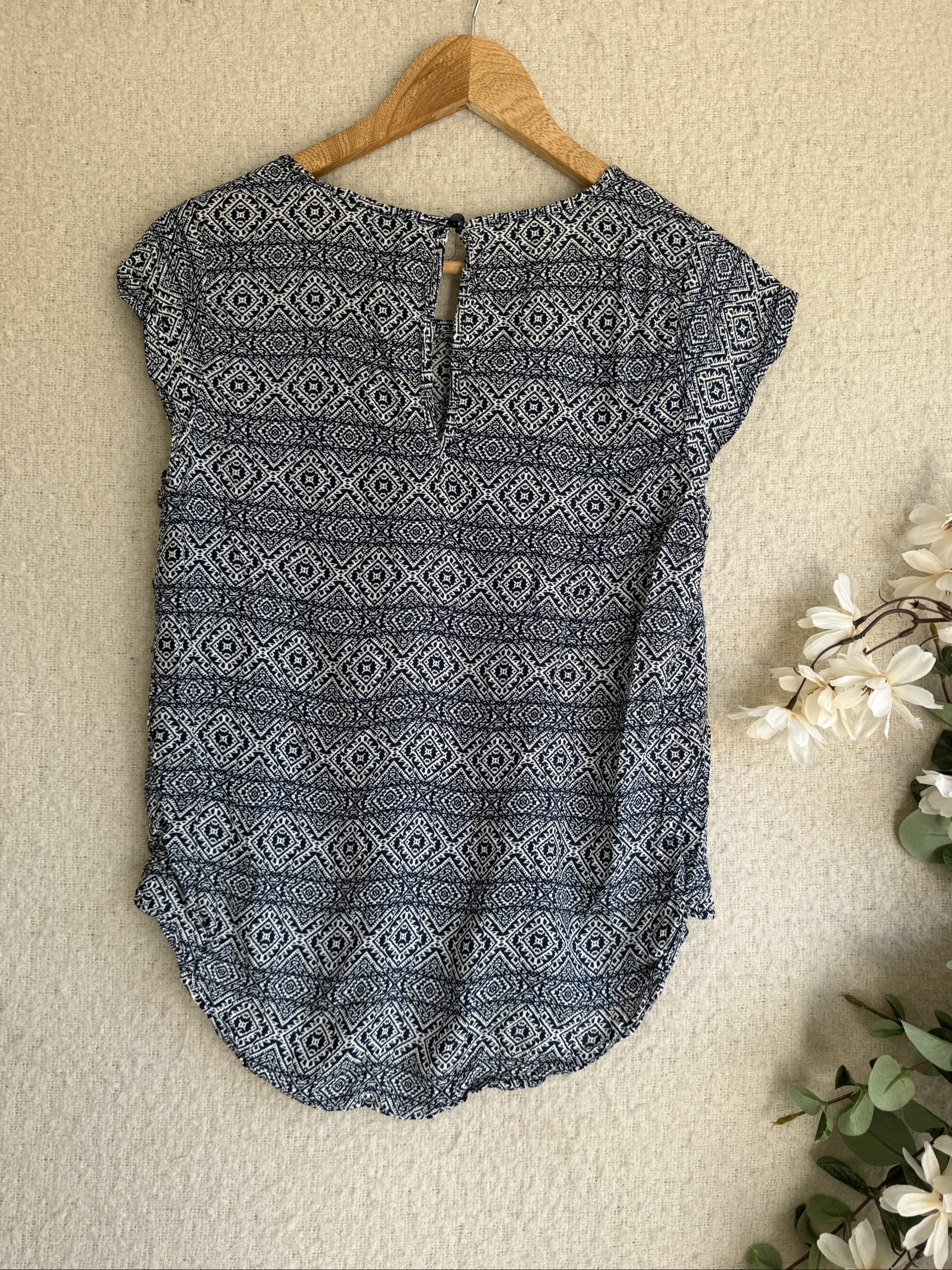 Jones New York Navy & White Patterned Cap Sleeve Blouse UK Medium Stylish image 4