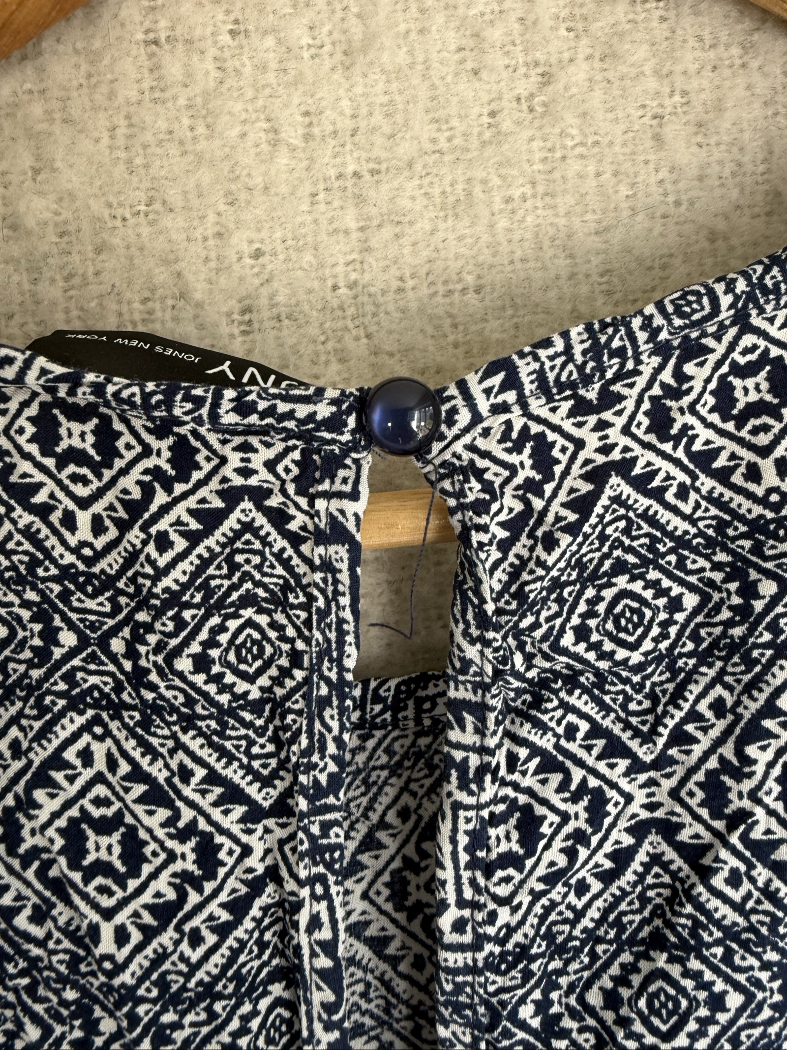 Jones New York Navy & White Patterned Cap Sleeve Blouse UK Medium Stylish image 5