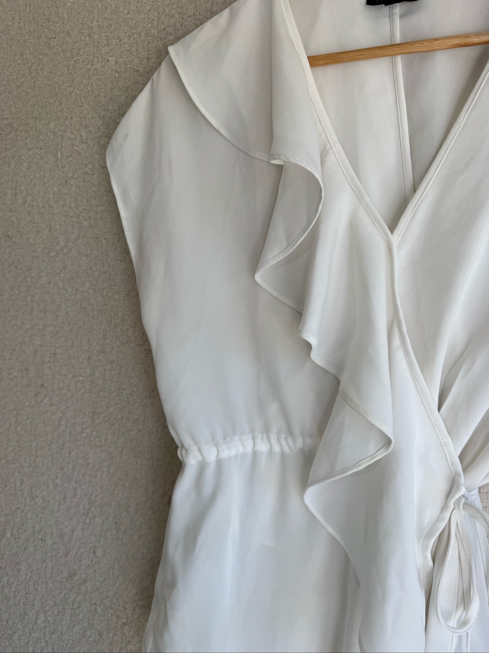Topshop White Wrap Front Ruffle Sleeve Top UK 12 Elegant Summer Blouse image 2