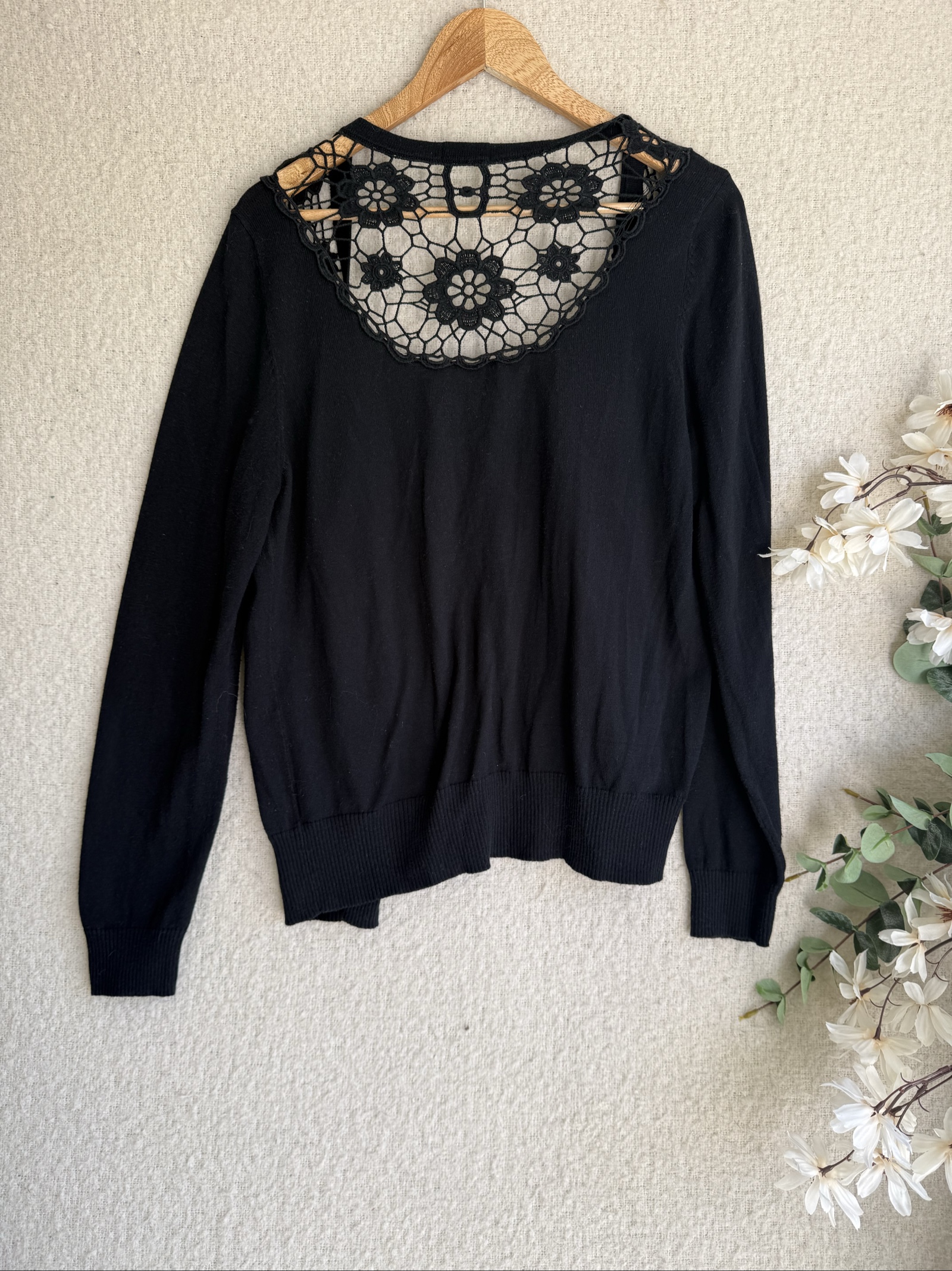 F&F Black Lace Back Button Cardigan UK 18 Cotton Women's Lightweight Knitwear
