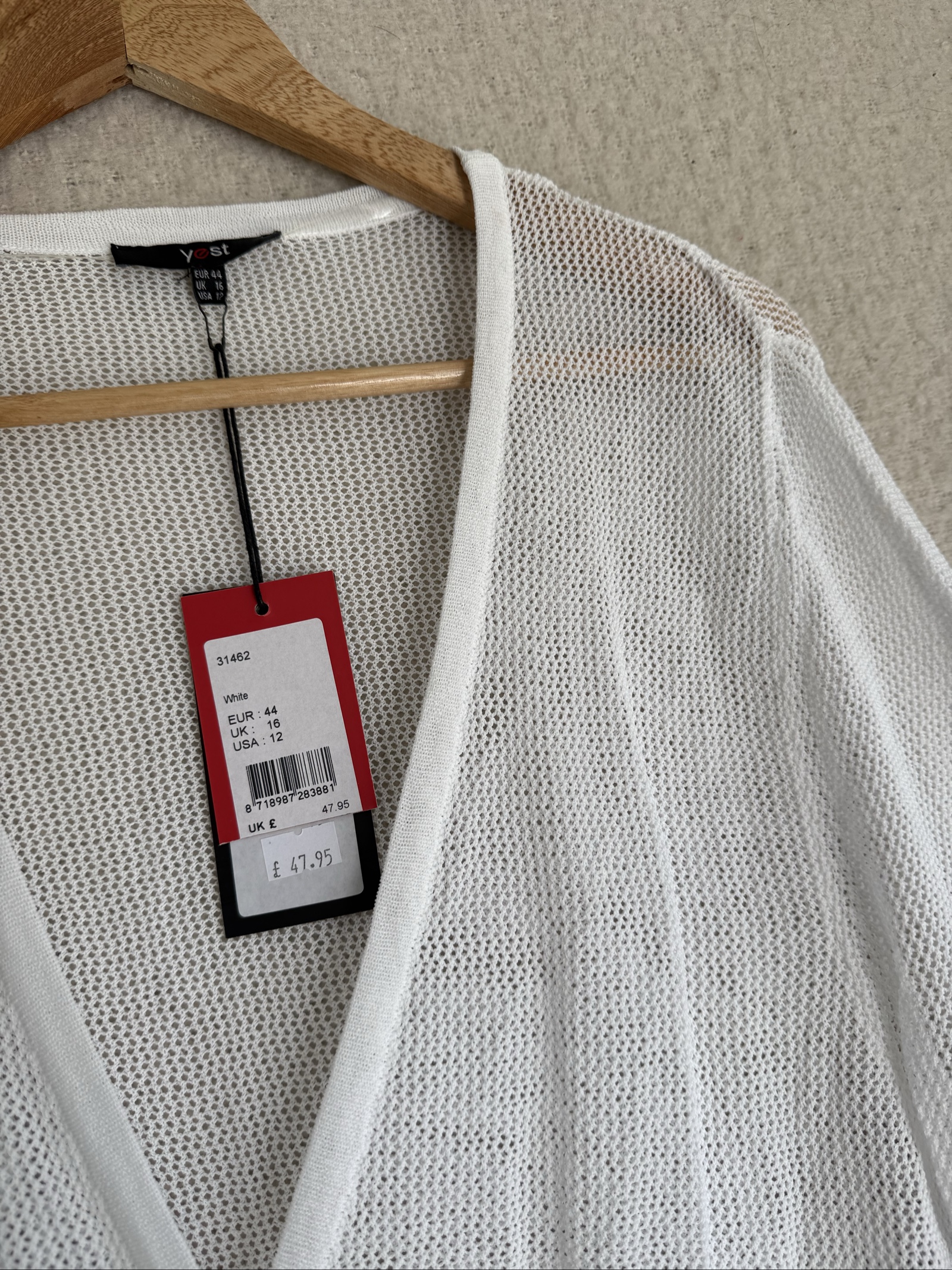 Yest White Long Knit Cardigan UK 16 Lightweight Mesh Button Up Layering image 2