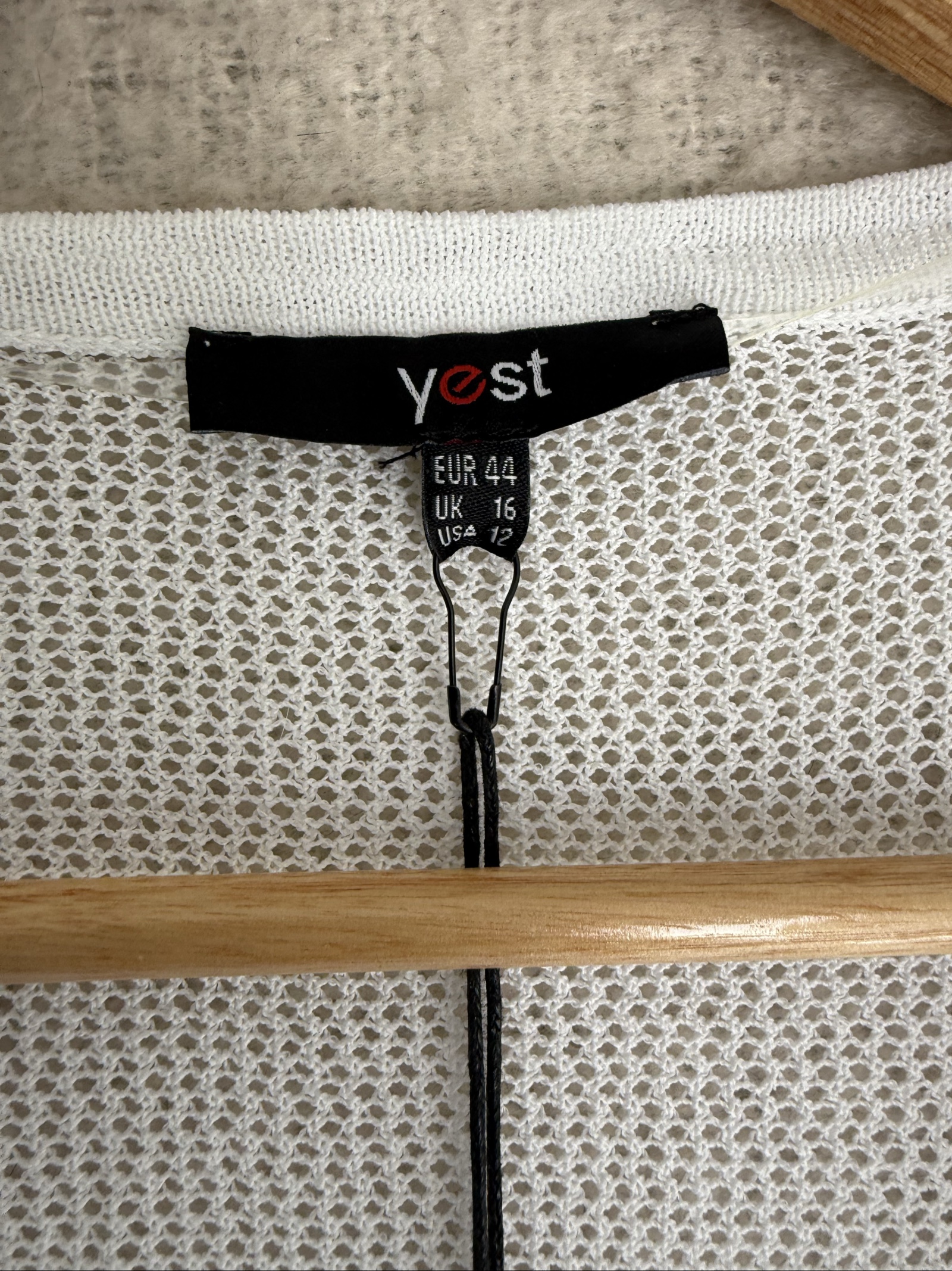 Yest White Long Knit Cardigan UK 16 Lightweight Mesh Button Up Layering image 3