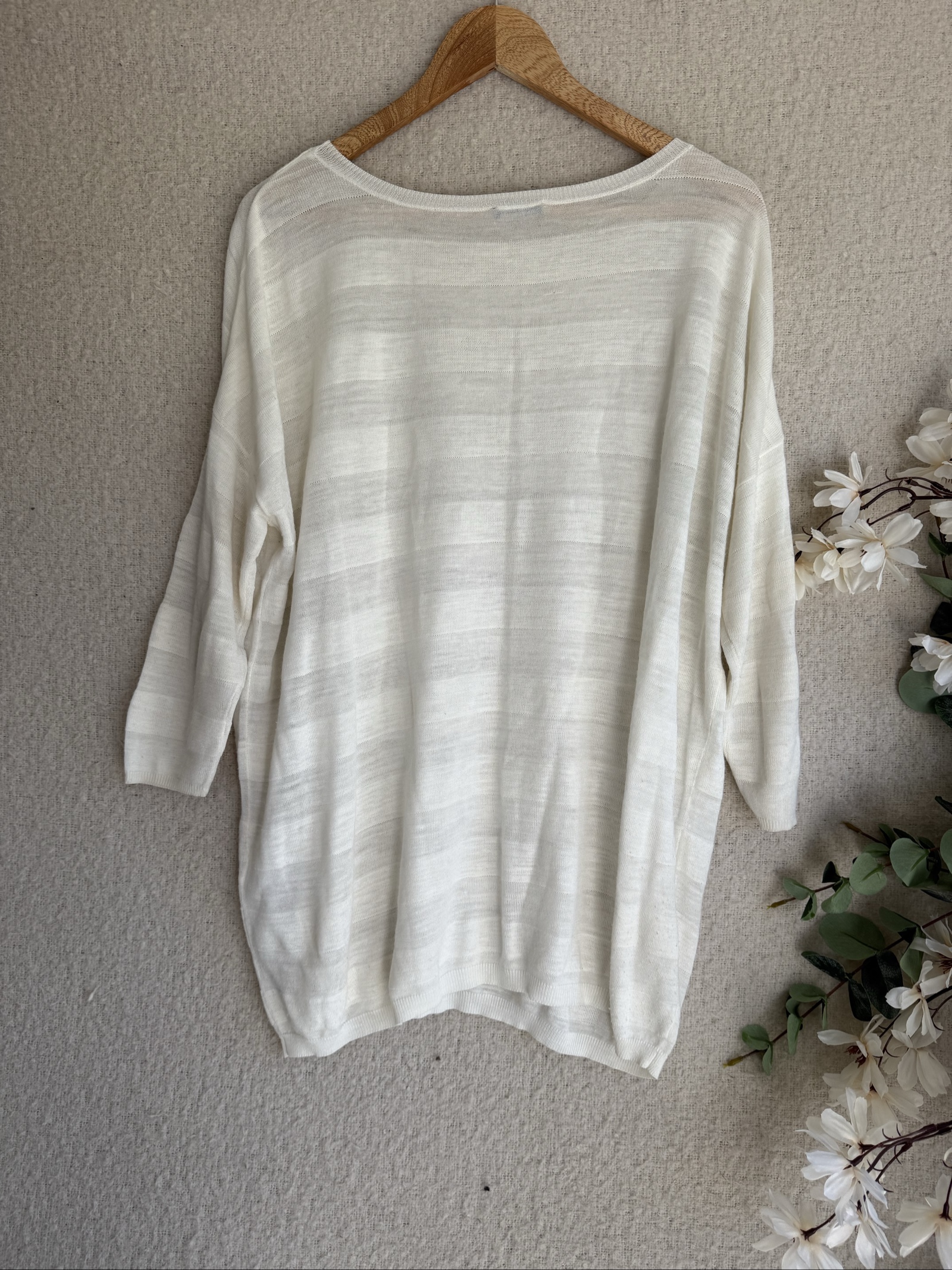Planet White Striped Lightweight Knit Jumper UK Small Soft Acrylic Linen image 4