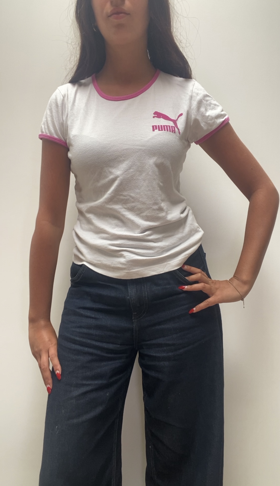 Puma White & Pink Logo T-Shirt Small