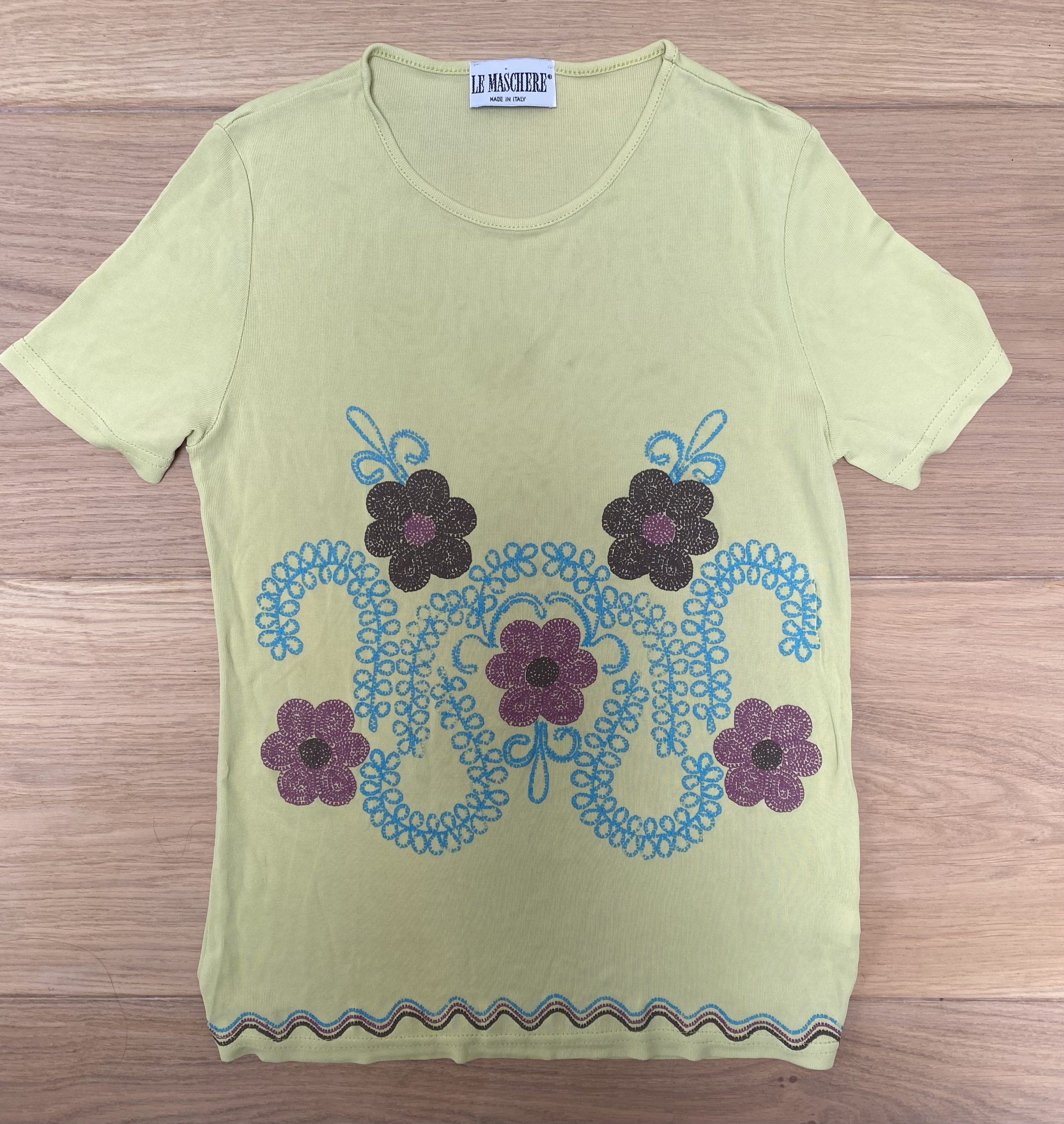 Le Maschere Green Floral Print T-Shirt Medium image 2
