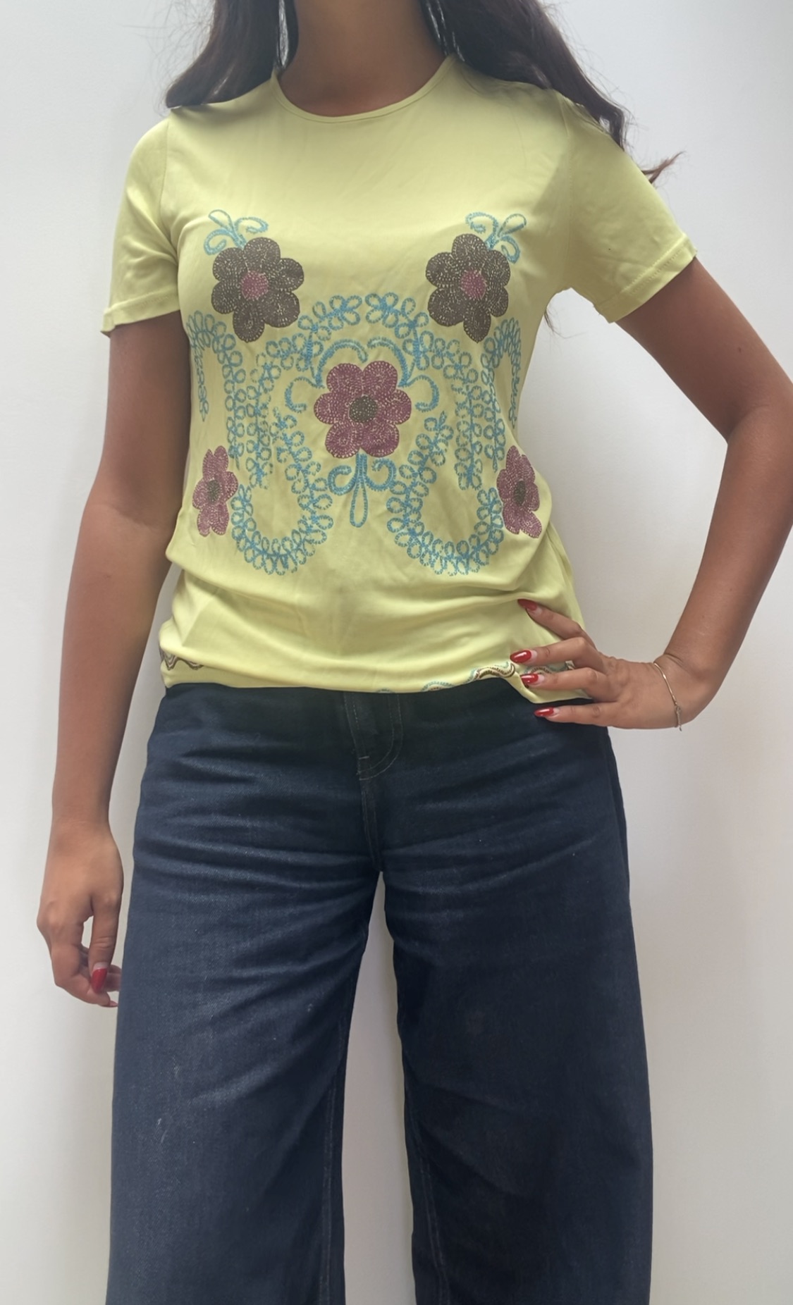 Le Maschere Green Floral Print T-Shirt Medium