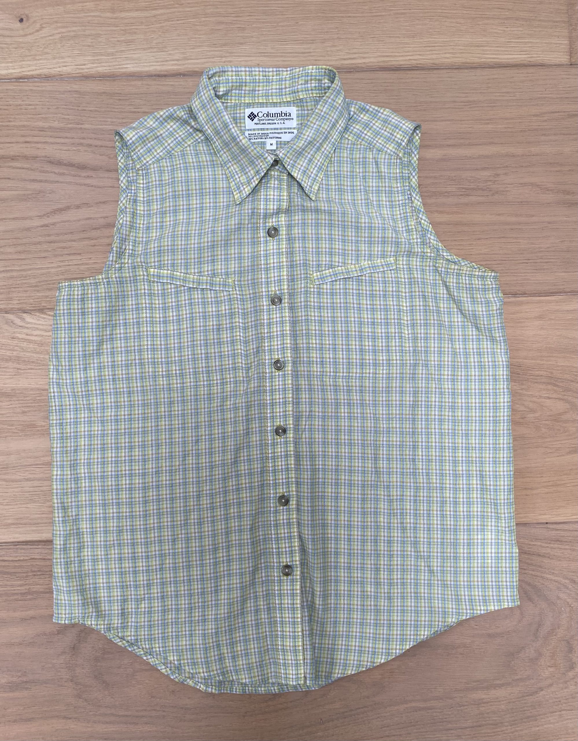Columbia Yellow & Blue Plaid Sleeveless Shirt Medium