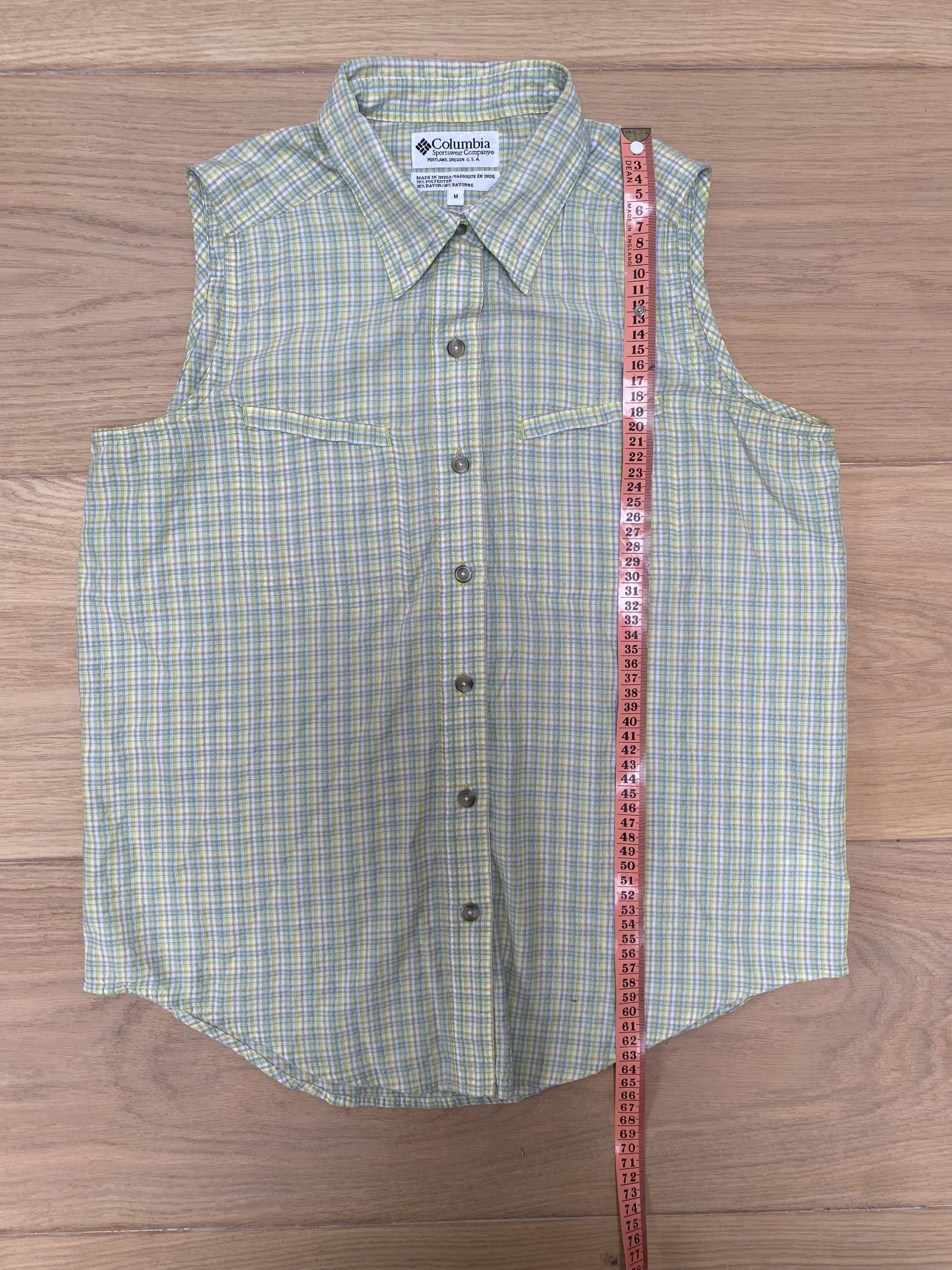 Columbia Yellow & Blue Plaid Sleeveless Shirt Medium image 3
