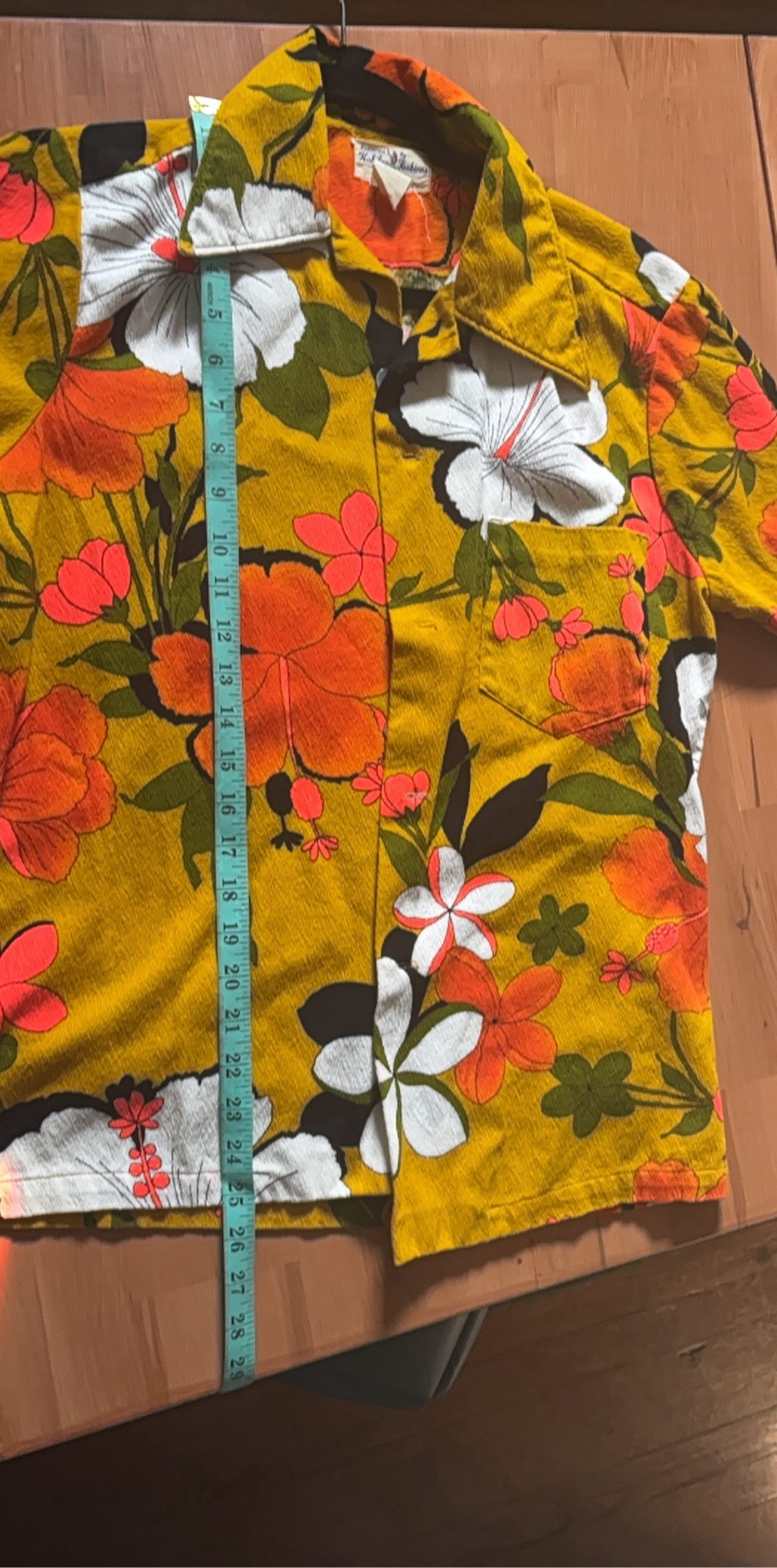 Hukilau Fashions Yellow & Orange Floral Hawaiian Shirt Size 9 image 4