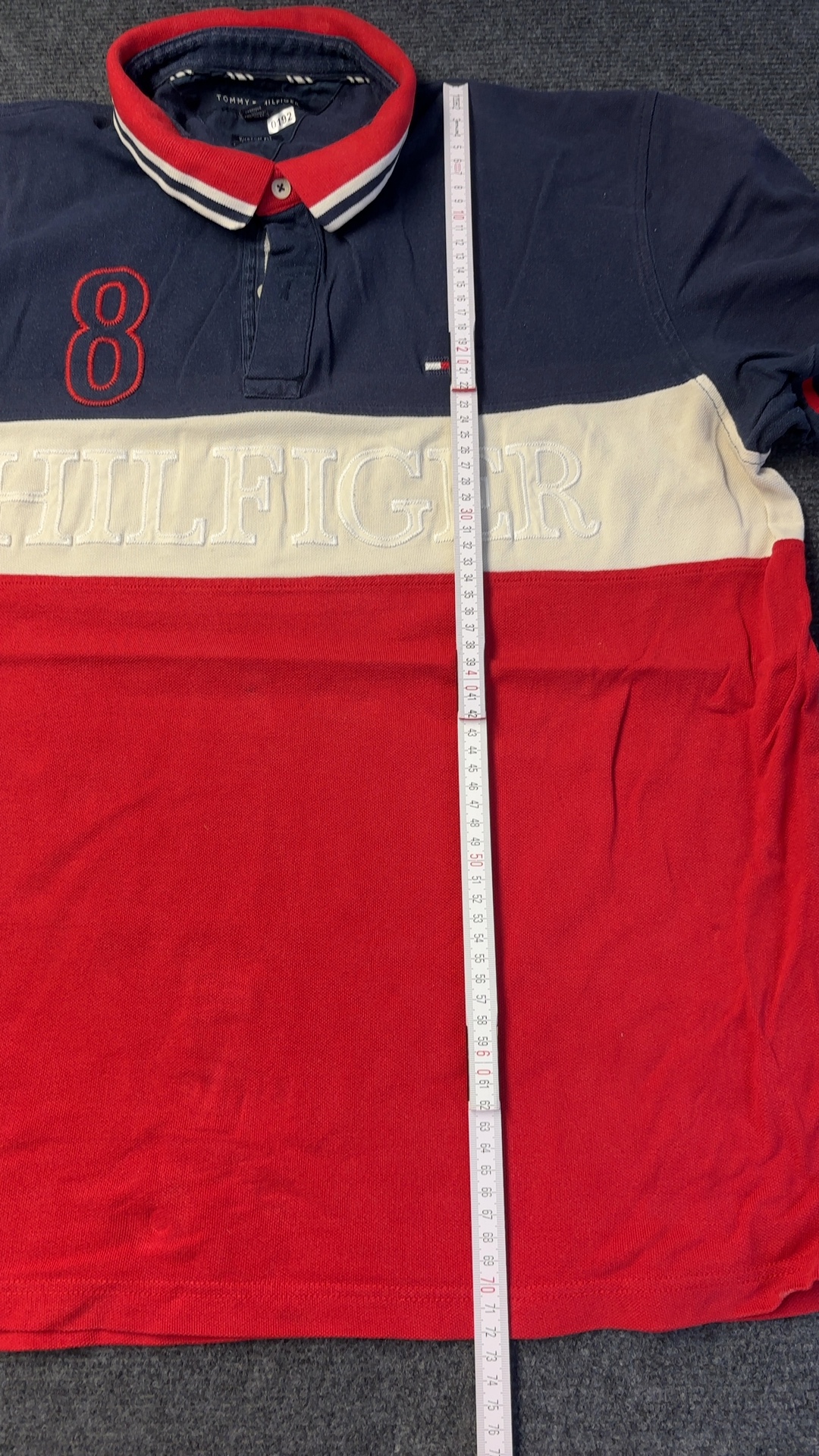 Tommy Hilfiger Red, Navy & White Polo Shirt XL Vintage image 4