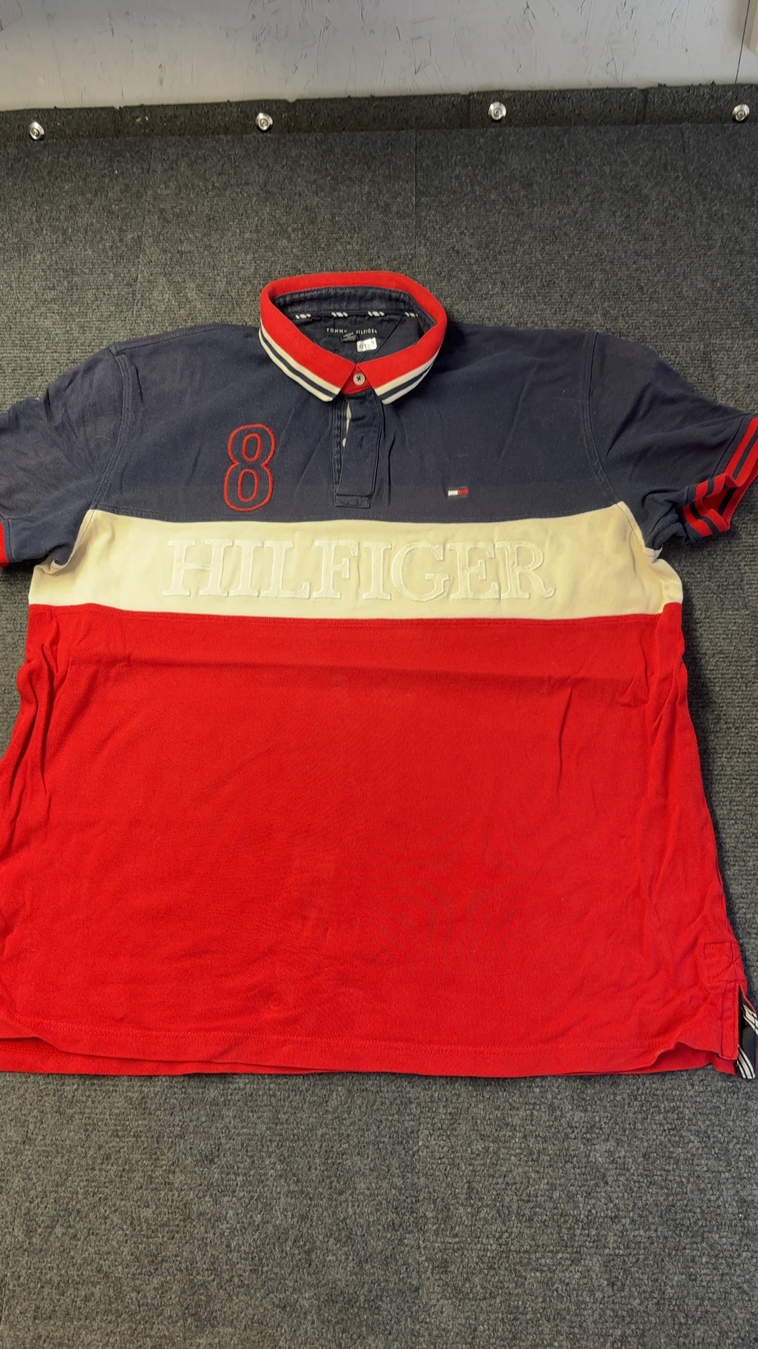 Tommy Hilfiger Red, Navy & White Polo Shirt XL Vintage