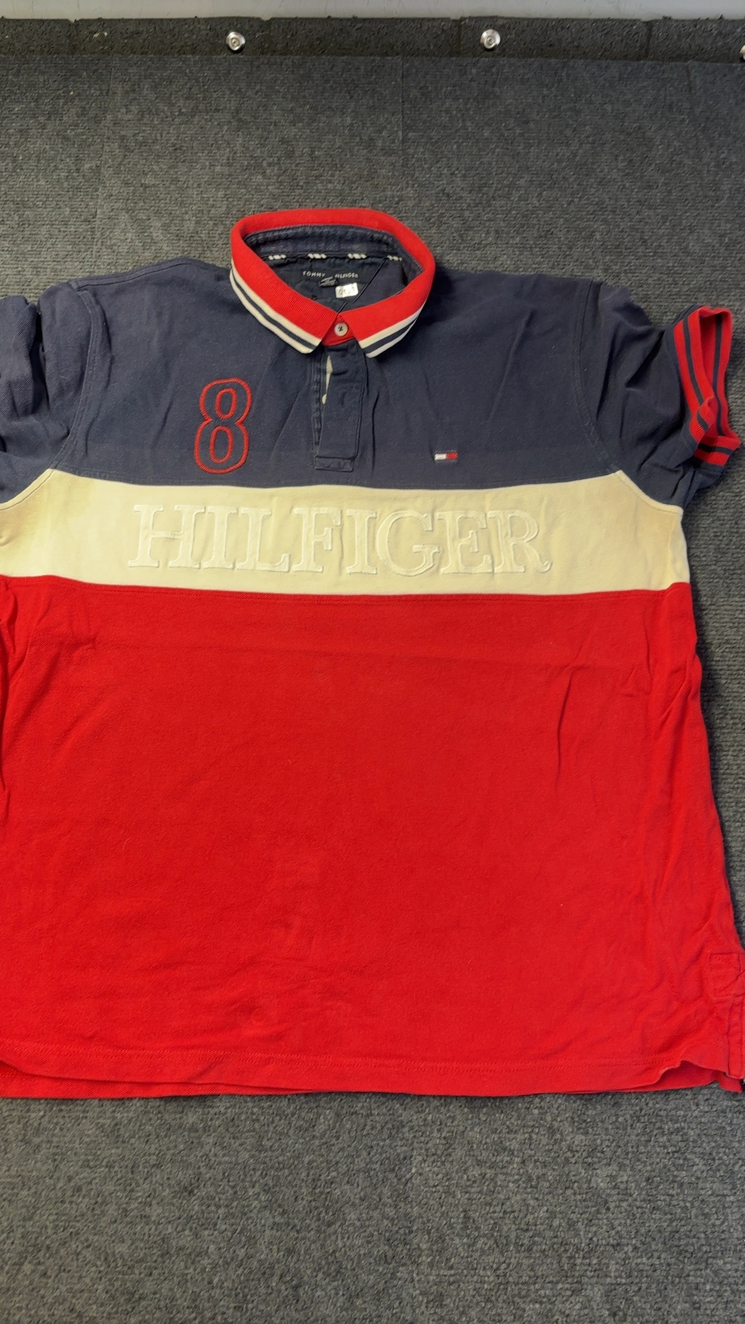 Tommy Hilfiger Red, Navy & White Polo Shirt XL Vintage image 7