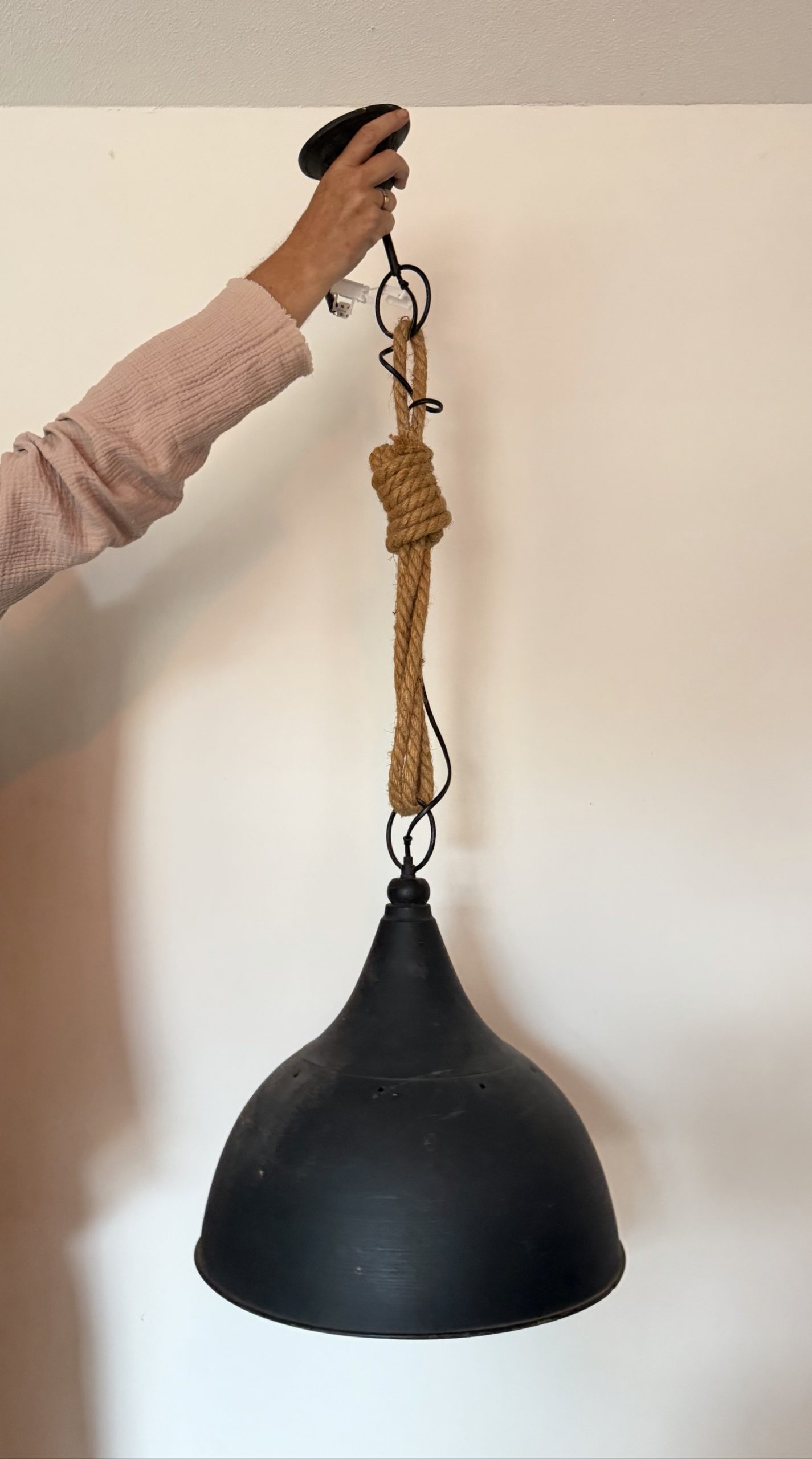 Industrial Black Rope Pendant Light adjustable length 110-135 cm