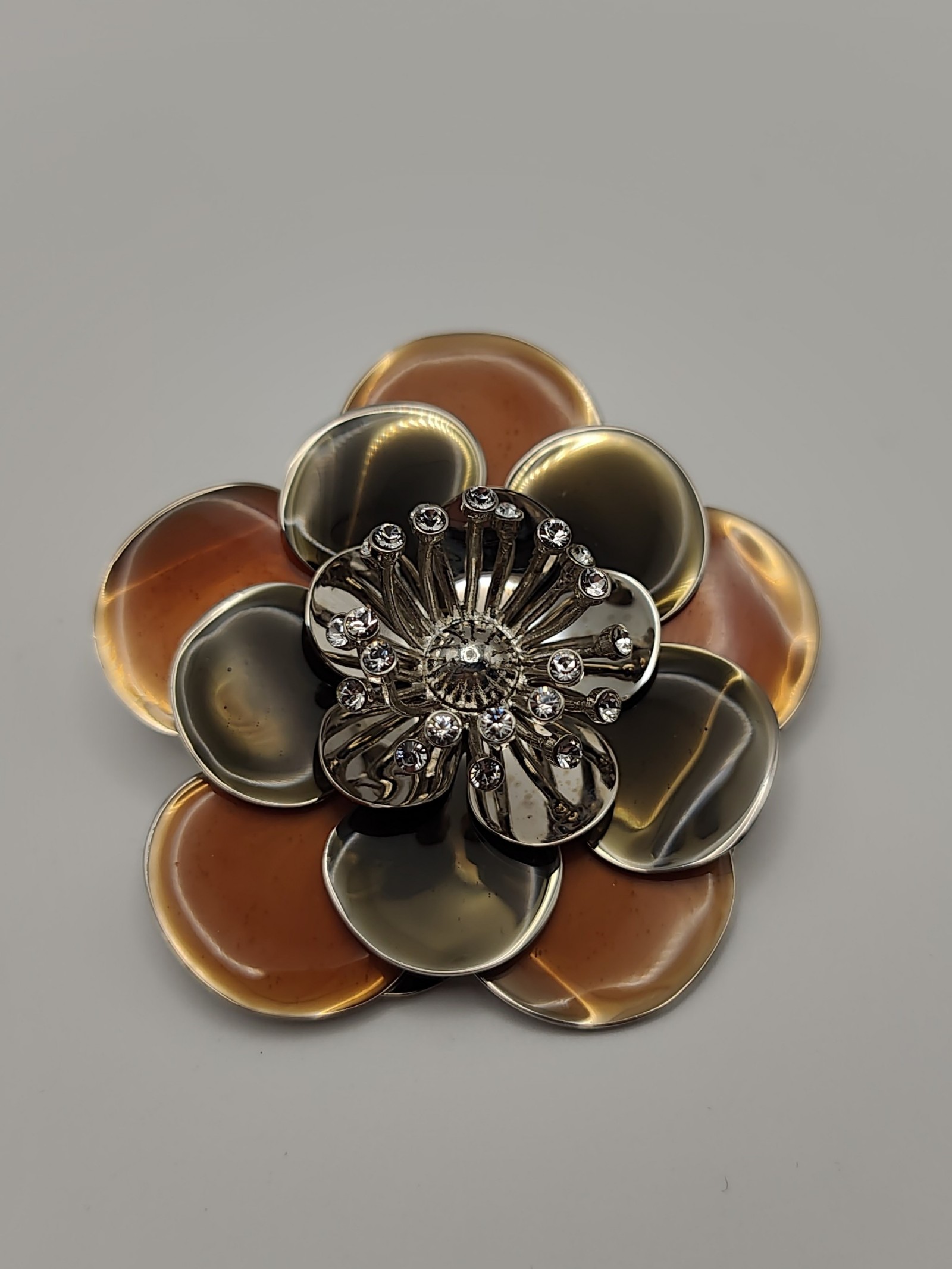 Miu Miu Coral & Black Crystal Flower Brooch One Size image 2
