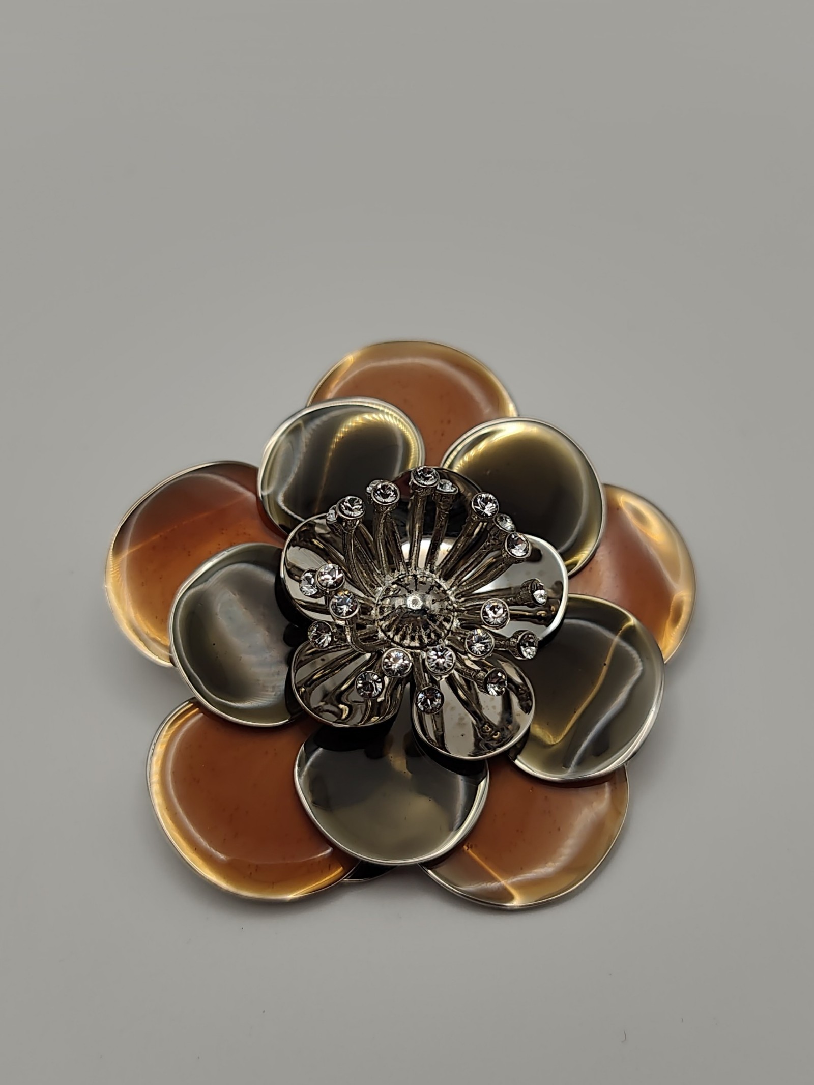 Miu Miu Coral & Black Crystal Flower Brooch One Size image 3