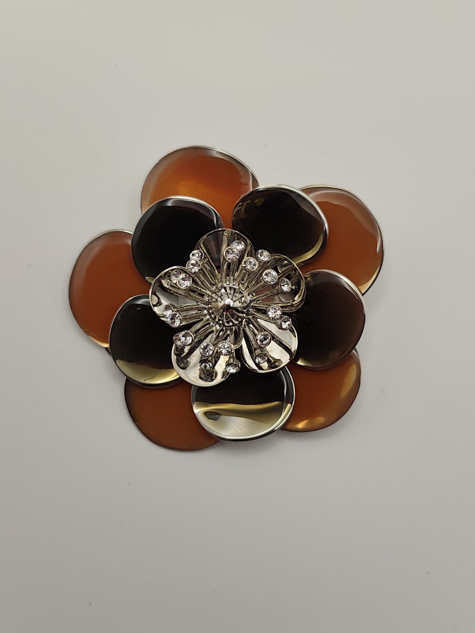 Miu Miu Coral & Black Crystal Flower Brooch One Size image 5