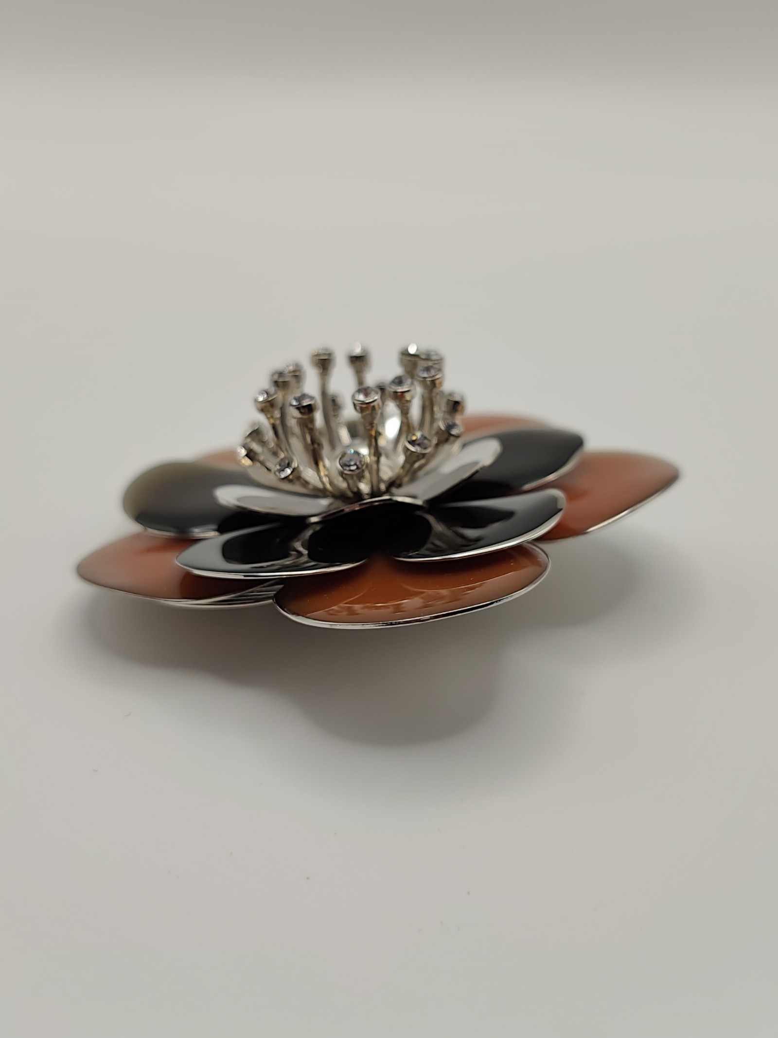 Miu Miu Coral & Black Crystal Flower Brooch One Size image 6