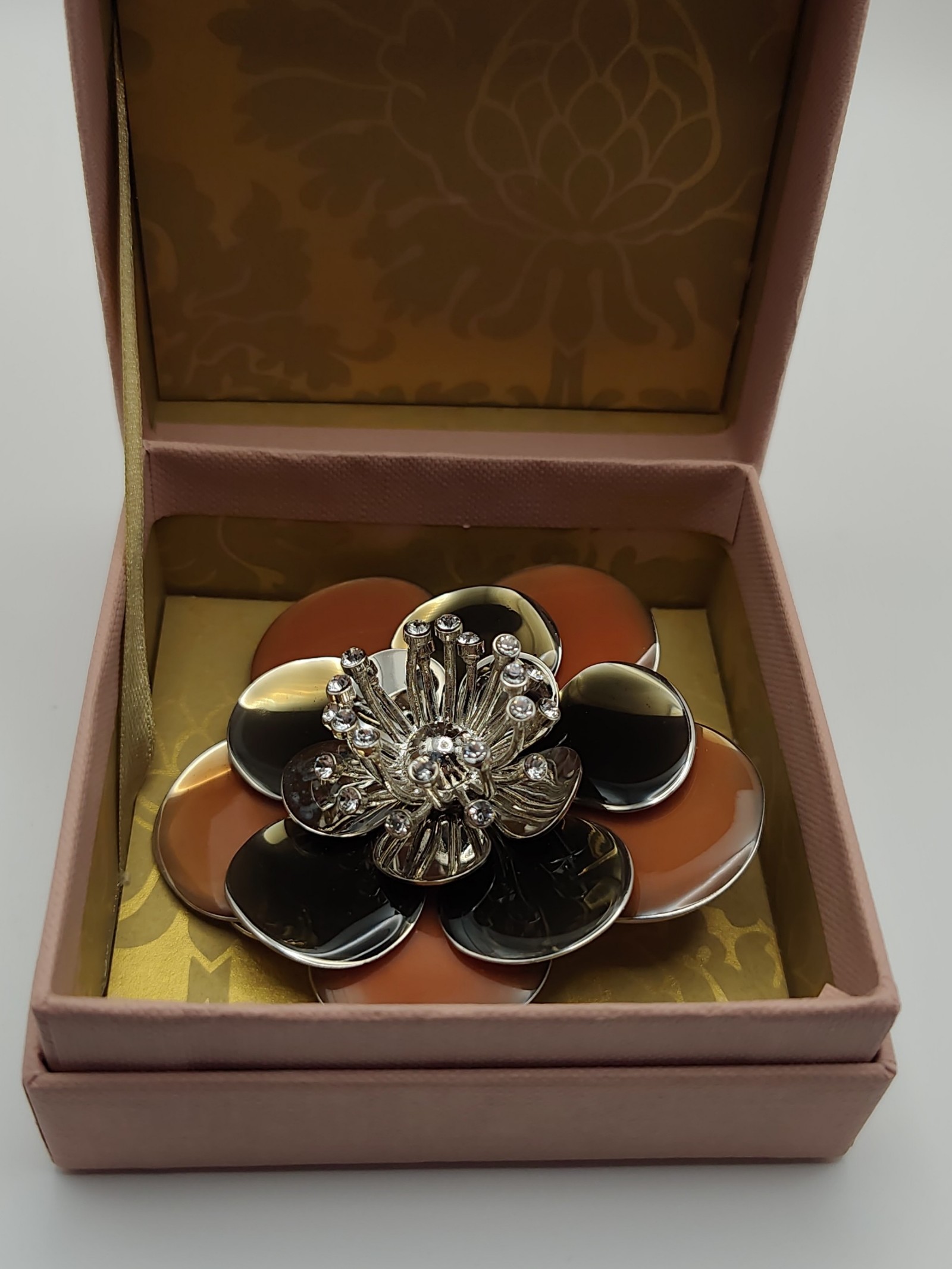 Miu Miu Coral & Black Crystal Flower Brooch One Size image 8