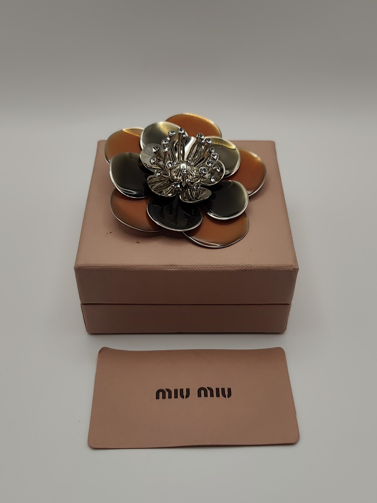 Miu Miu Coral & Black Crystal Flower Brooch One Size image 10
