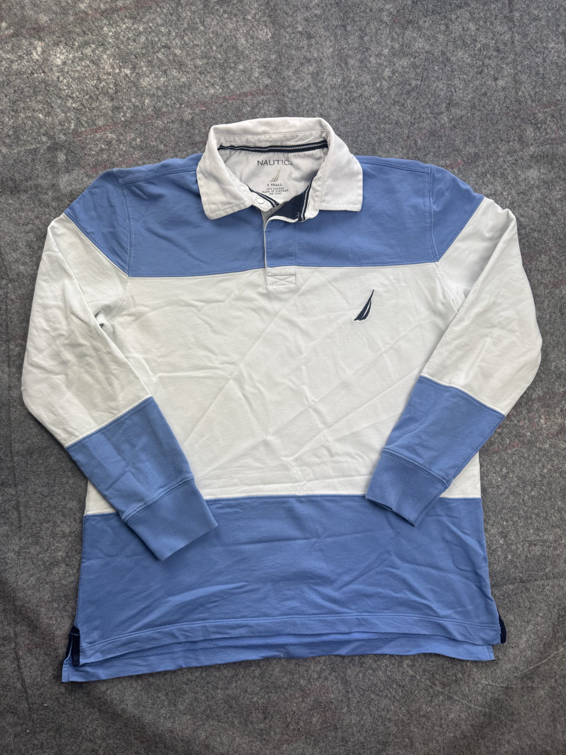 Nautica Blue & White Rugby Polo X Small Long Sleeve Cotton