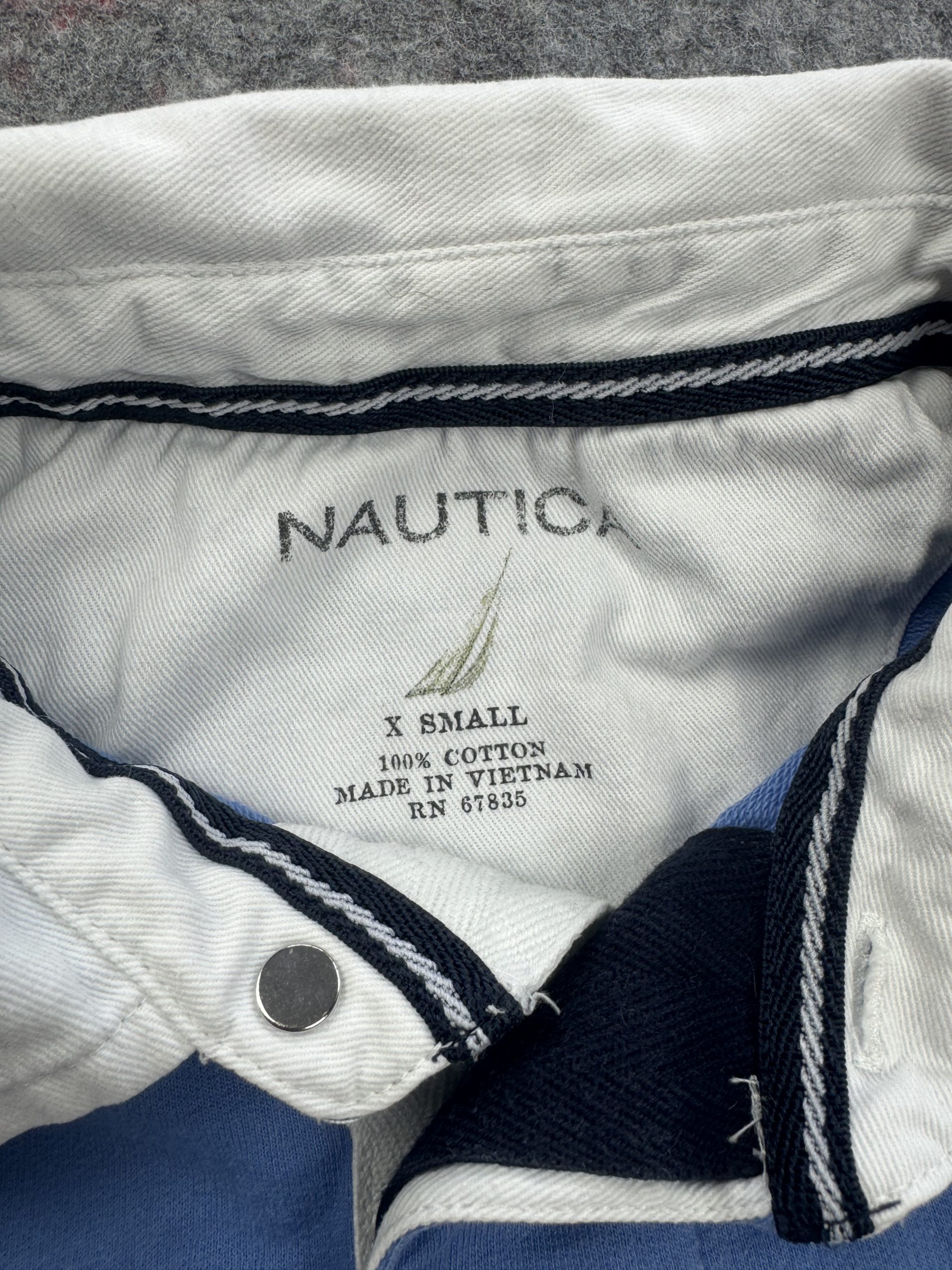 Nautica Blue & White Rugby Polo X Small Long Sleeve Cotton image 2
