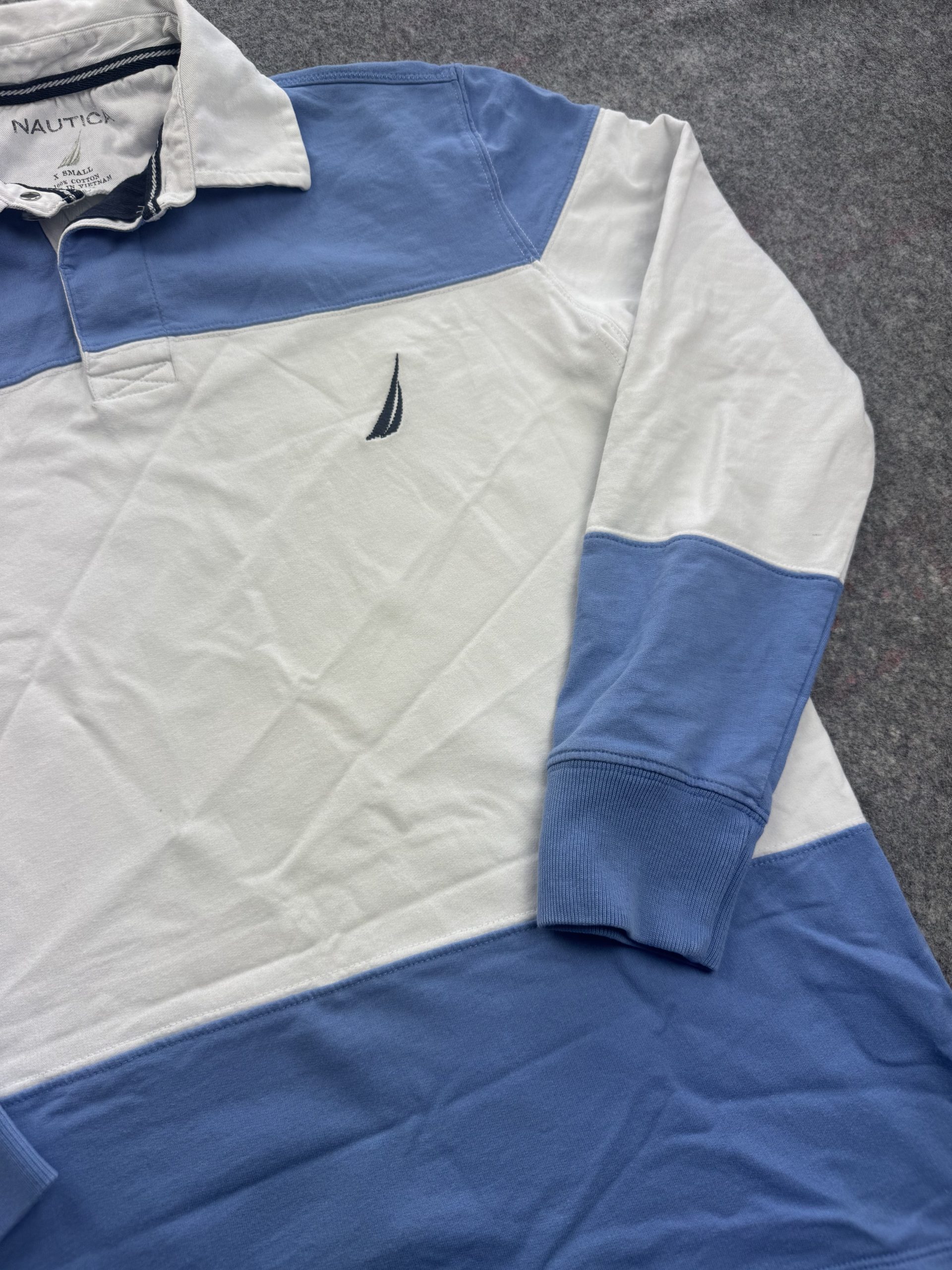 Nautica Blue & White Rugby Polo X Small Long Sleeve Cotton image 3